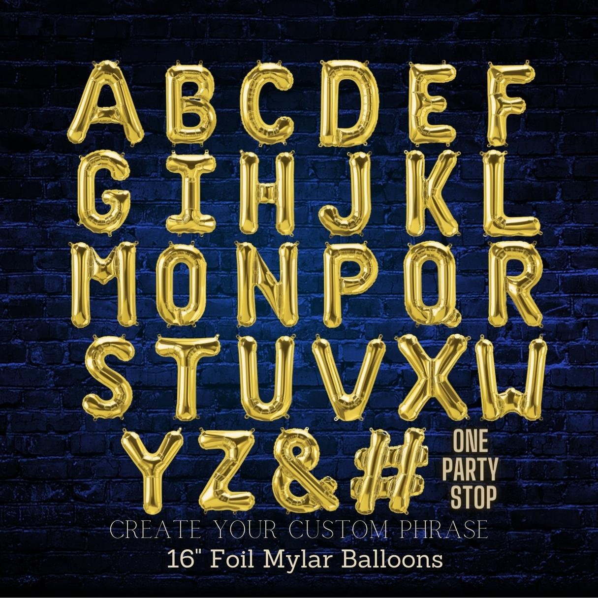 Custom Letter Balloon Banner: 16'' Mylar, Gold, Silver, & Rose Gold