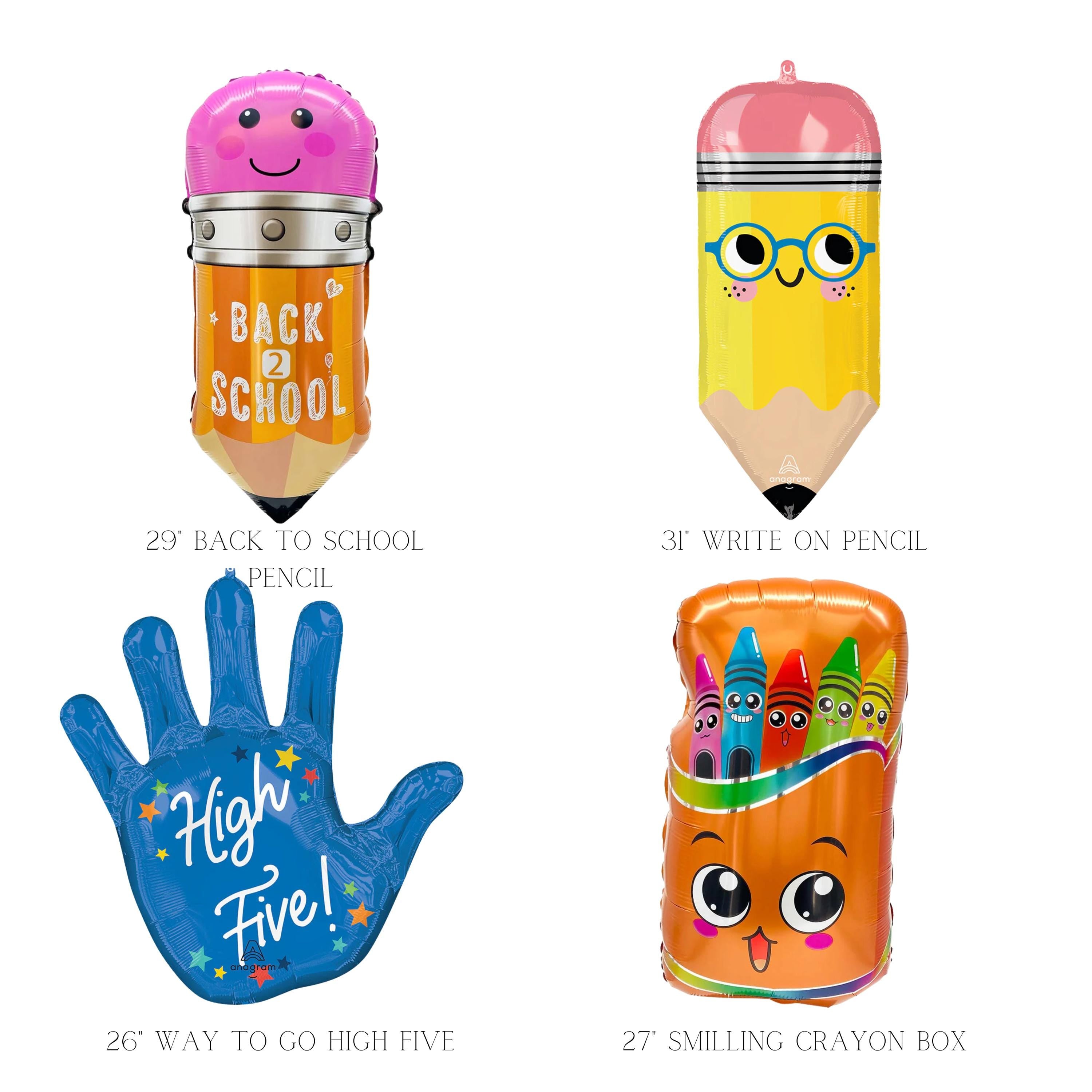 Back to School Foil Balloons: School Bus, Apple, Pencil, Crayon