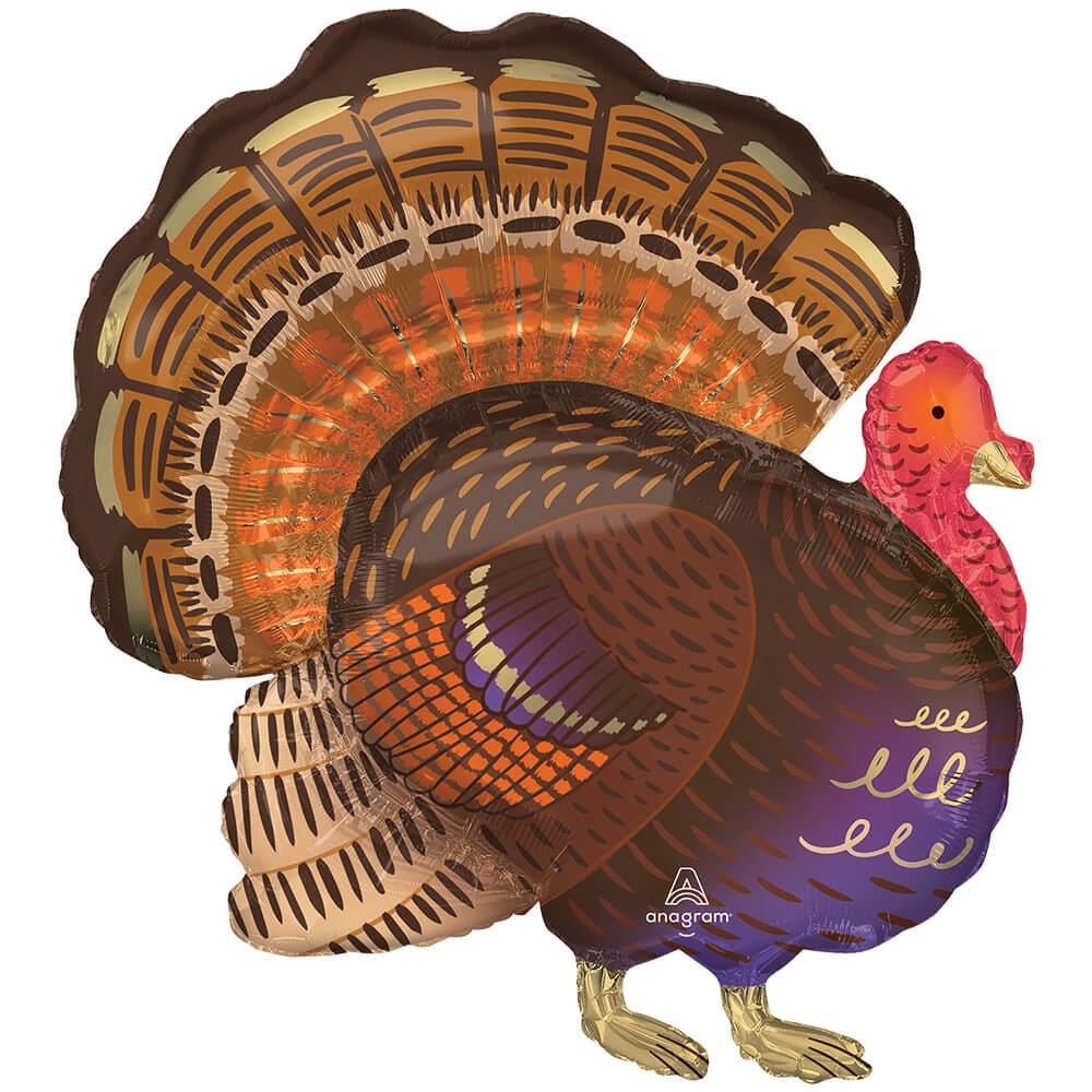 Sitting Turkey Balloon: Thanksgiving Foil Mylar Party Decor