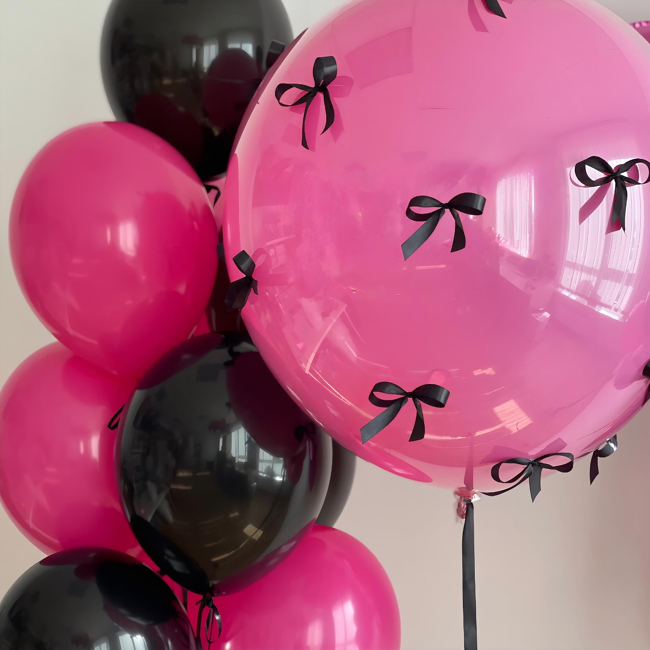 Pink & Black Bow Balloon Bouquet: Coquette Birthday Party DIY