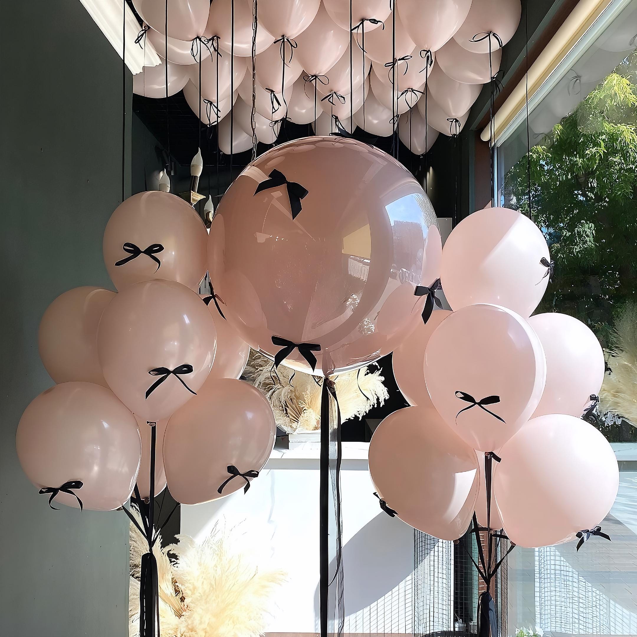 Coquette Blush Balloon Bouquet with Black Bows: DIY Party Decor