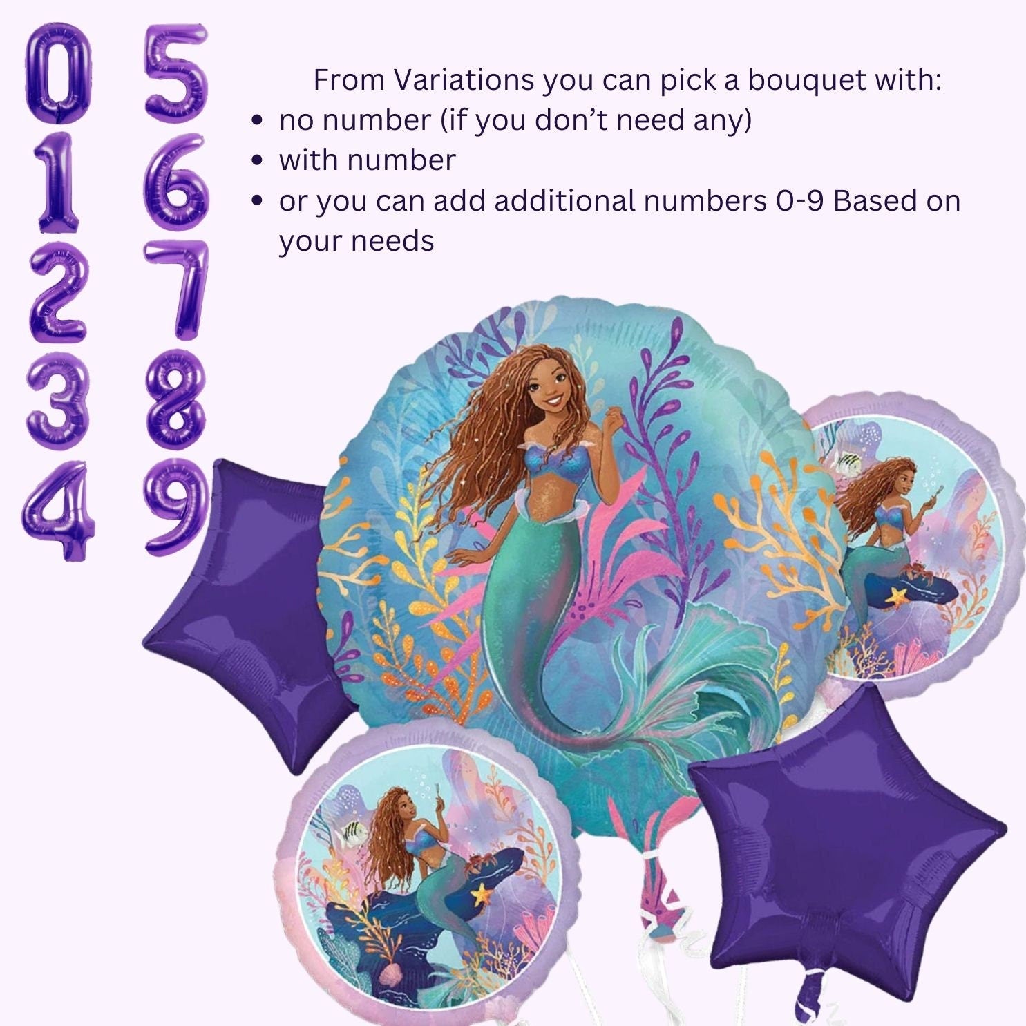 The Little Mermaid Balloon Bouquet, 5pc - Anagram Licensed | The Little Mermaid birthday | Little Mermaid Decorations | mermaid | 4th | 5th