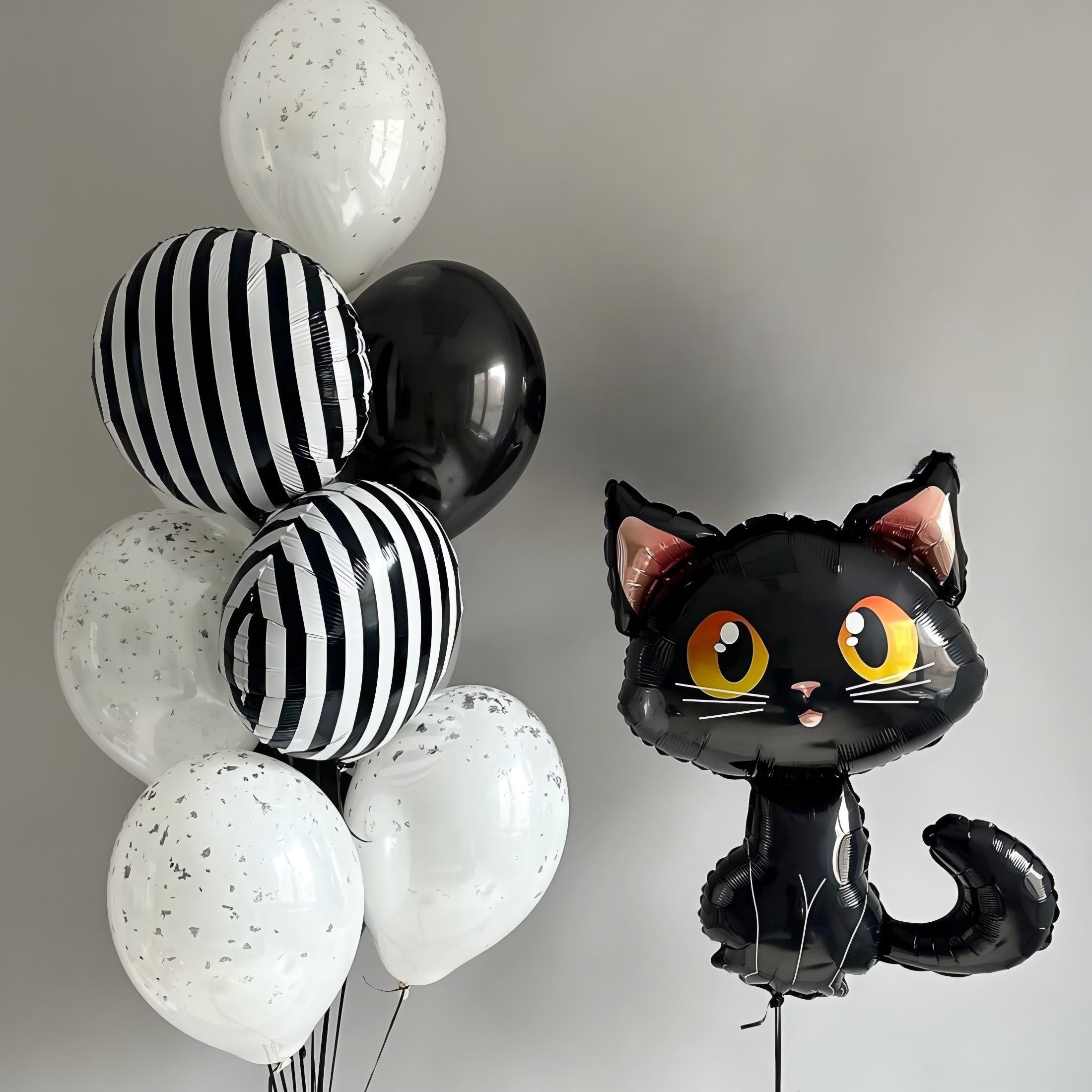 Black Cat Balloon Bouquet: Halloween Birthday Party Decorations