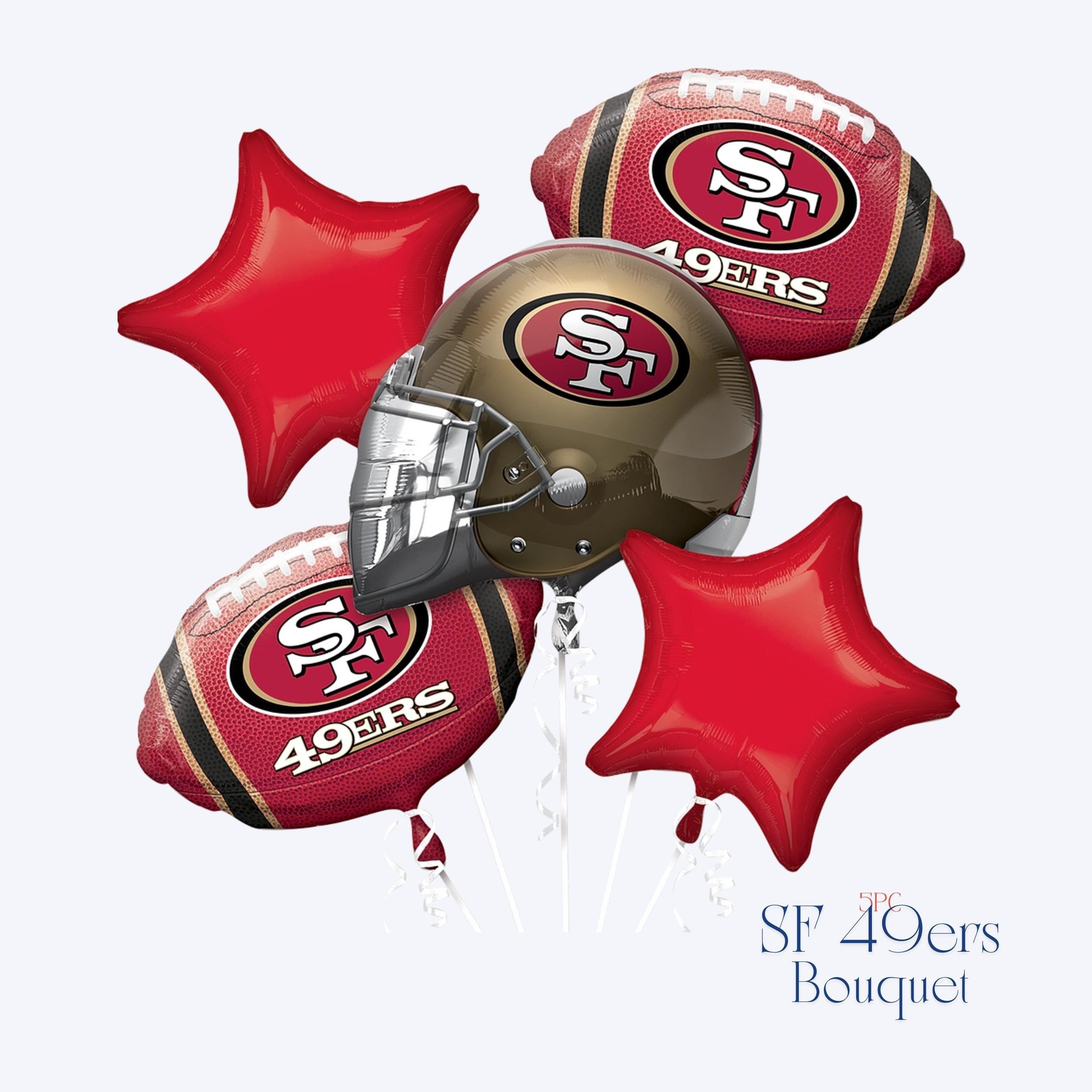 SF 49ers Balloon Bouquet: Licensed Football Helmet & Star Balloons