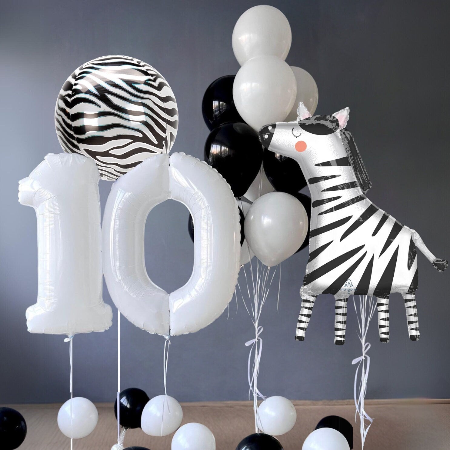 Zebra Foil Balloons: Safari Birthday Party Decorations