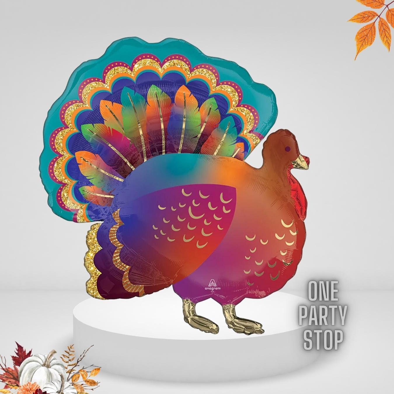 32" Glitter Turkey Balloon: Thanksgiving Fall Decor