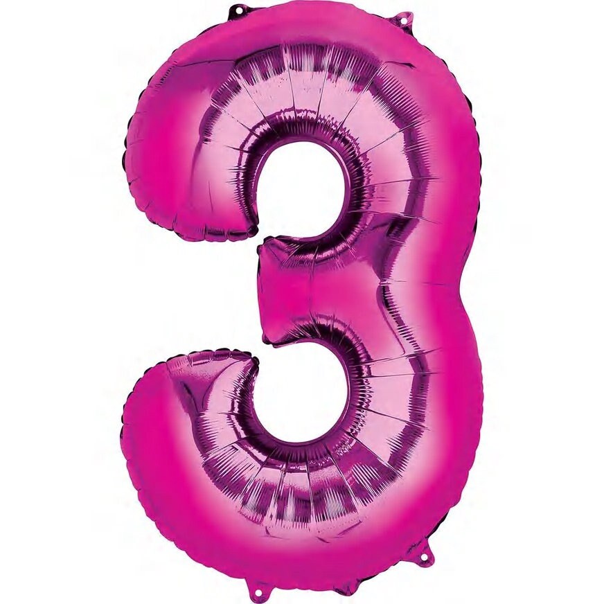 34" Bright Pink Number Balloon: Foil Mylar Party Decoration