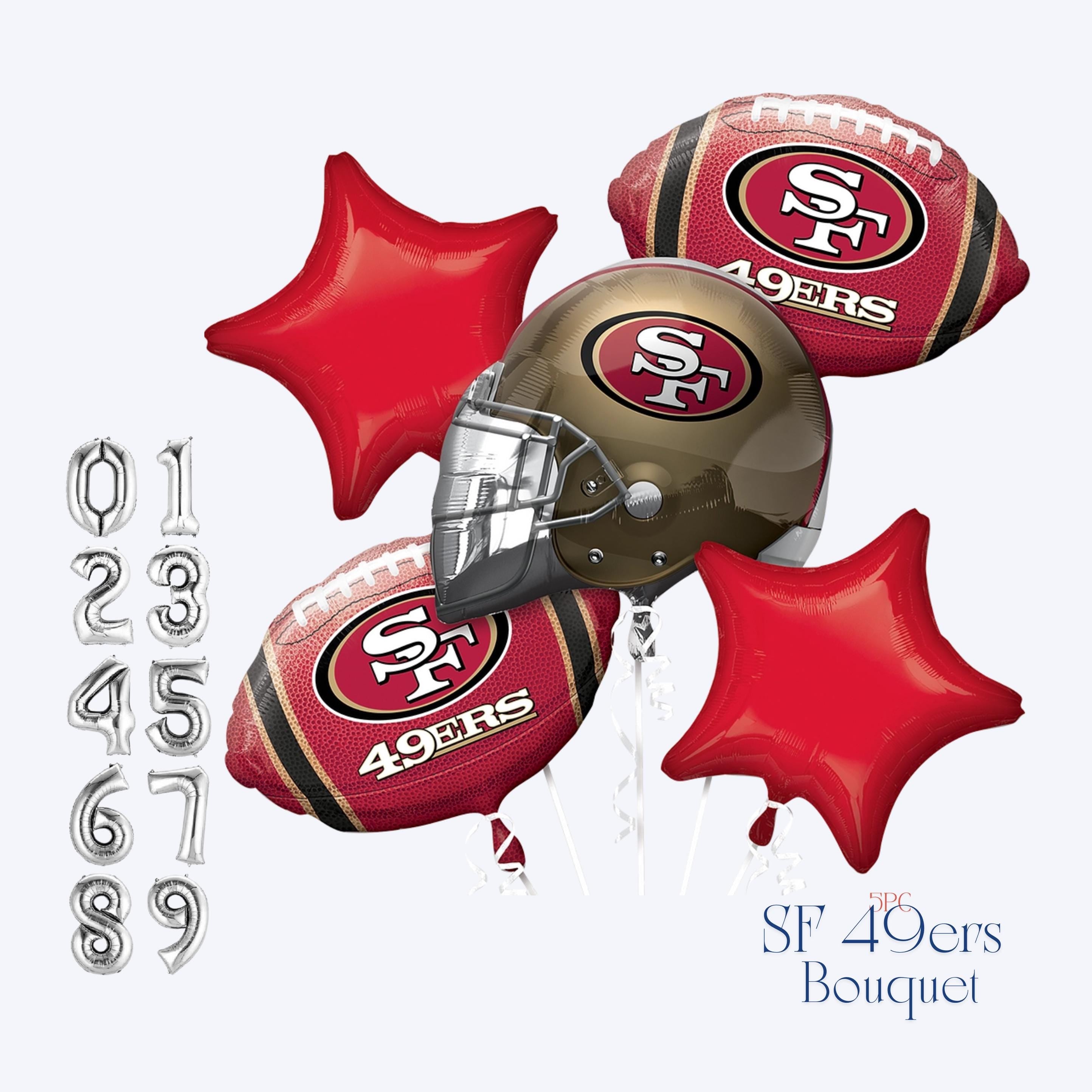 SF 49ers Balloon Bouquet: Licensed Football Helmet & Star Balloons