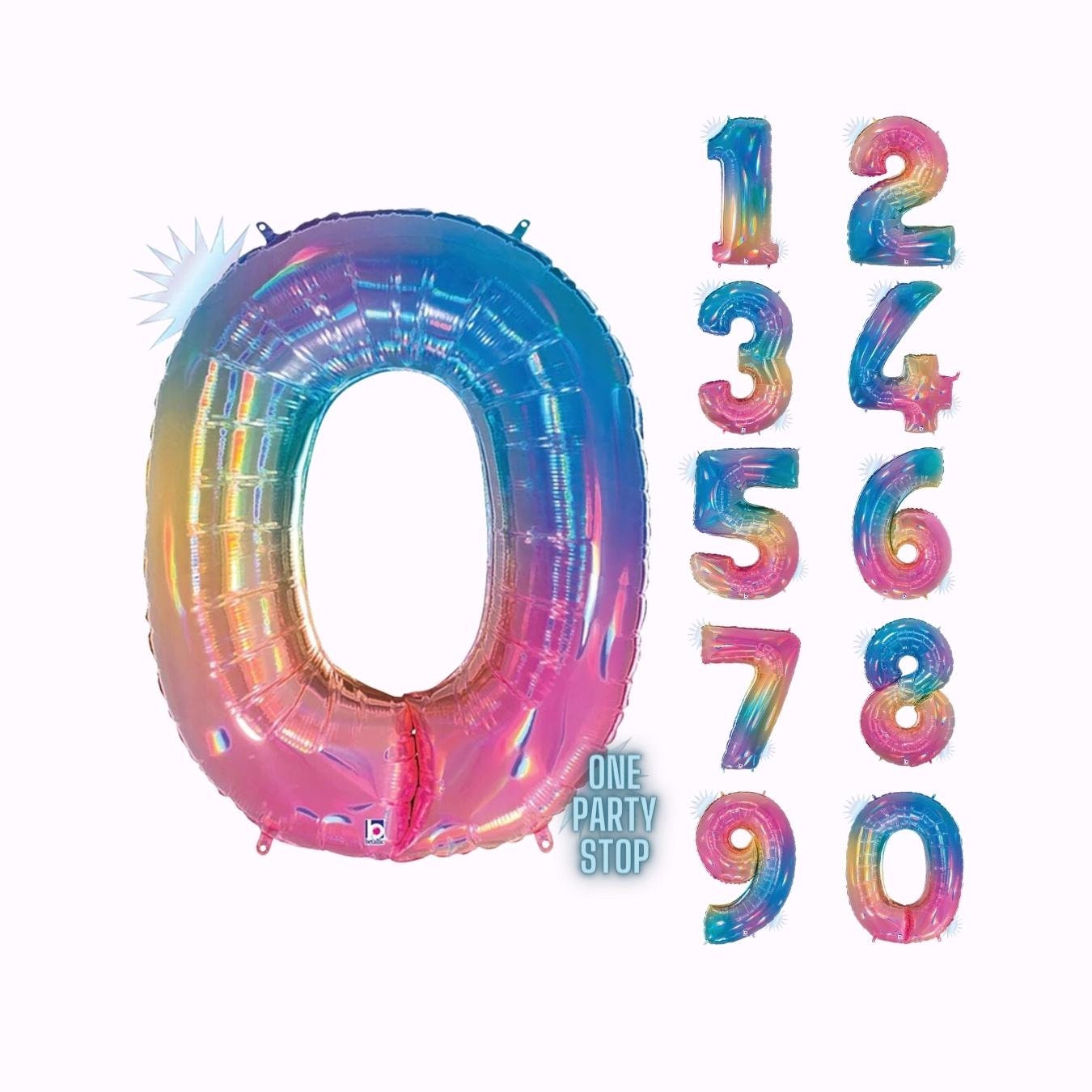 40" Iridescent Rainbow Number Balloon: Pastel Birthday Party Decor