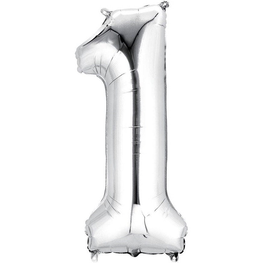 34" Silver Number Balloon: Foil Mylar Party Decor