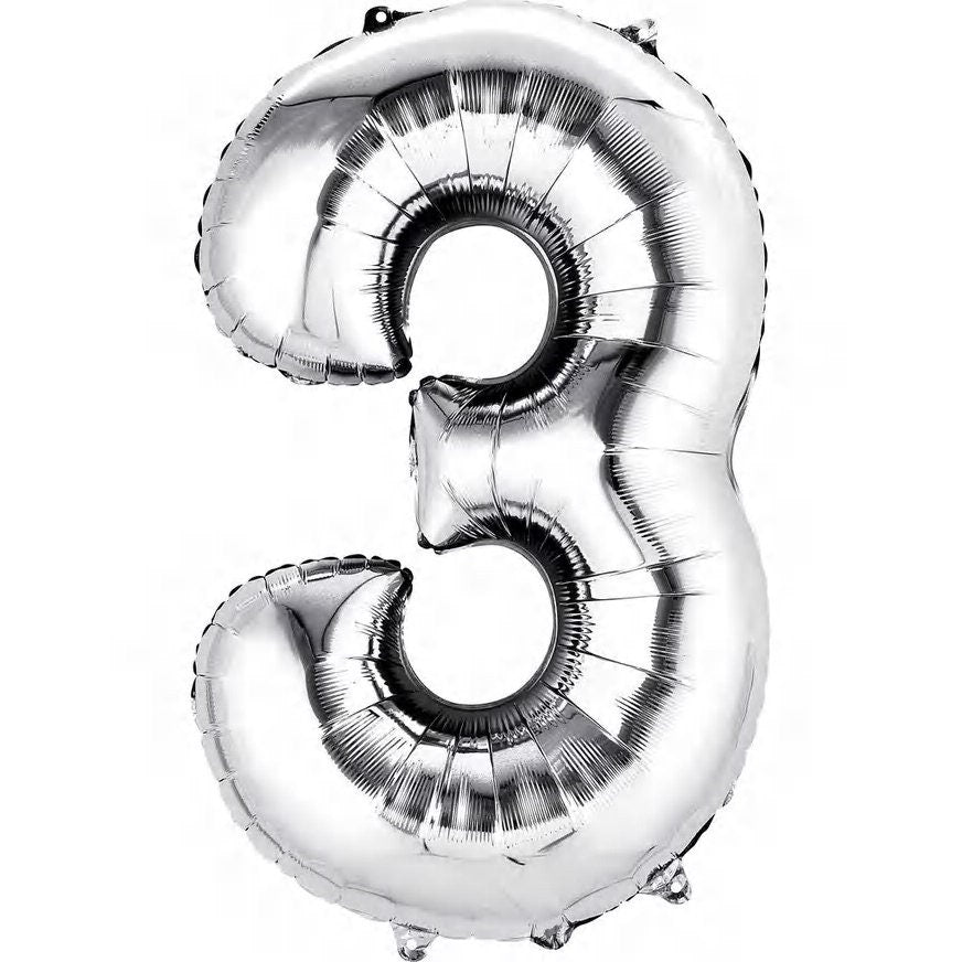 34" Silver Number Balloon: Foil Mylar Party Decor