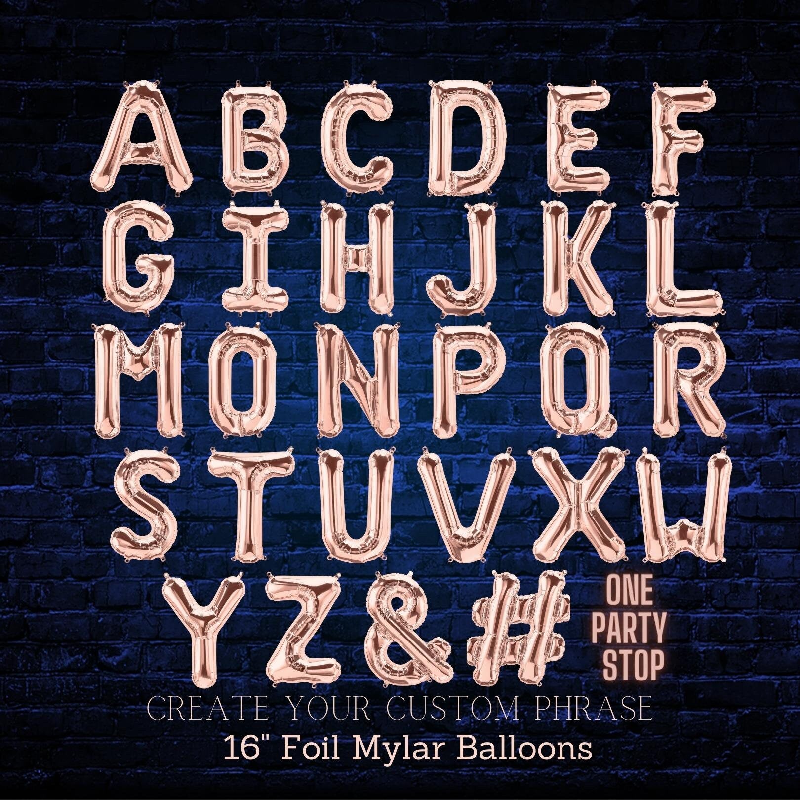 Custom Letter Balloon Banner: 16'' Gold, Silver, & Rose Gold Mylar