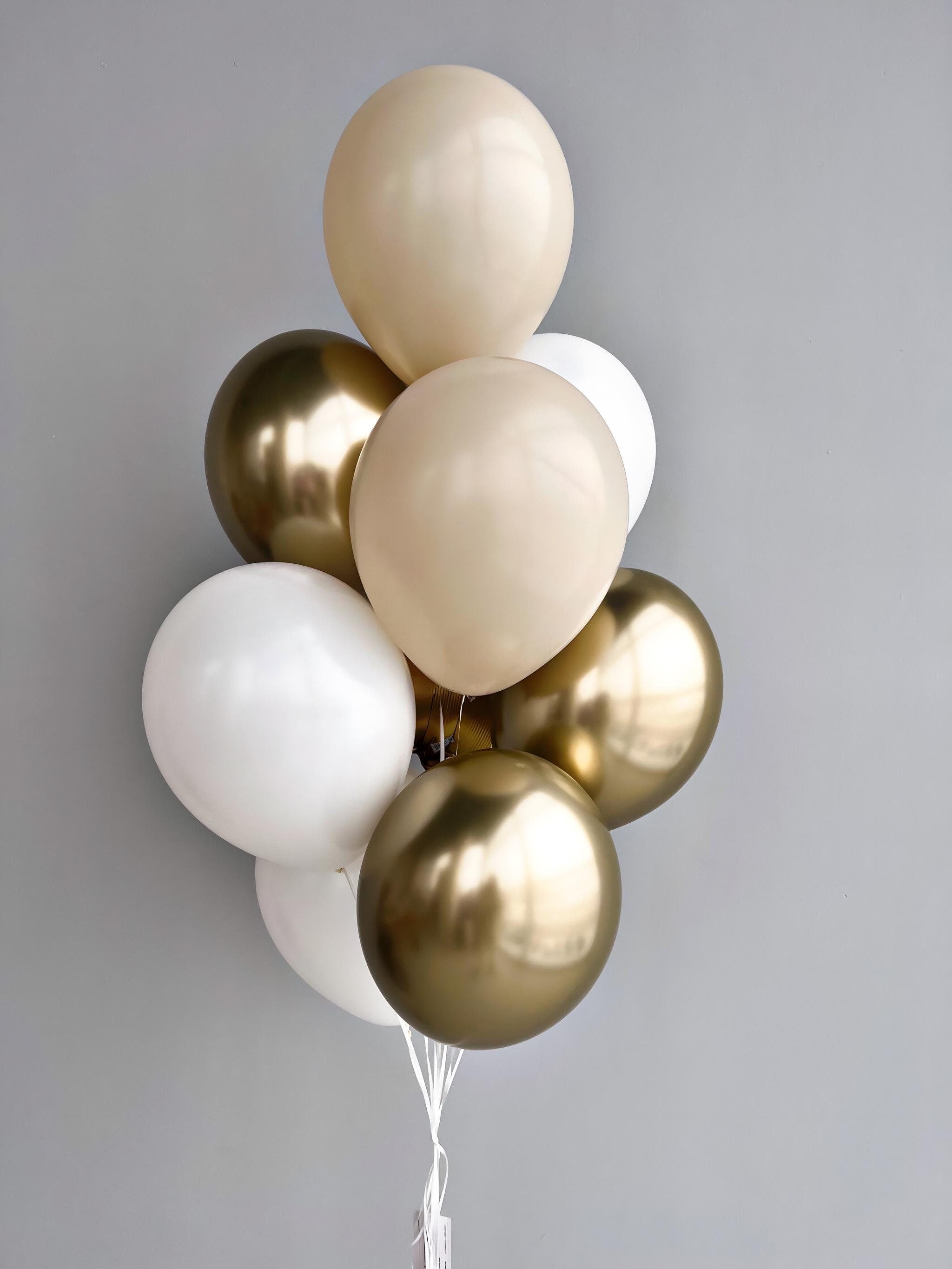 Beige, White & Gold Balloon Bouquet: Elegant Party Decor