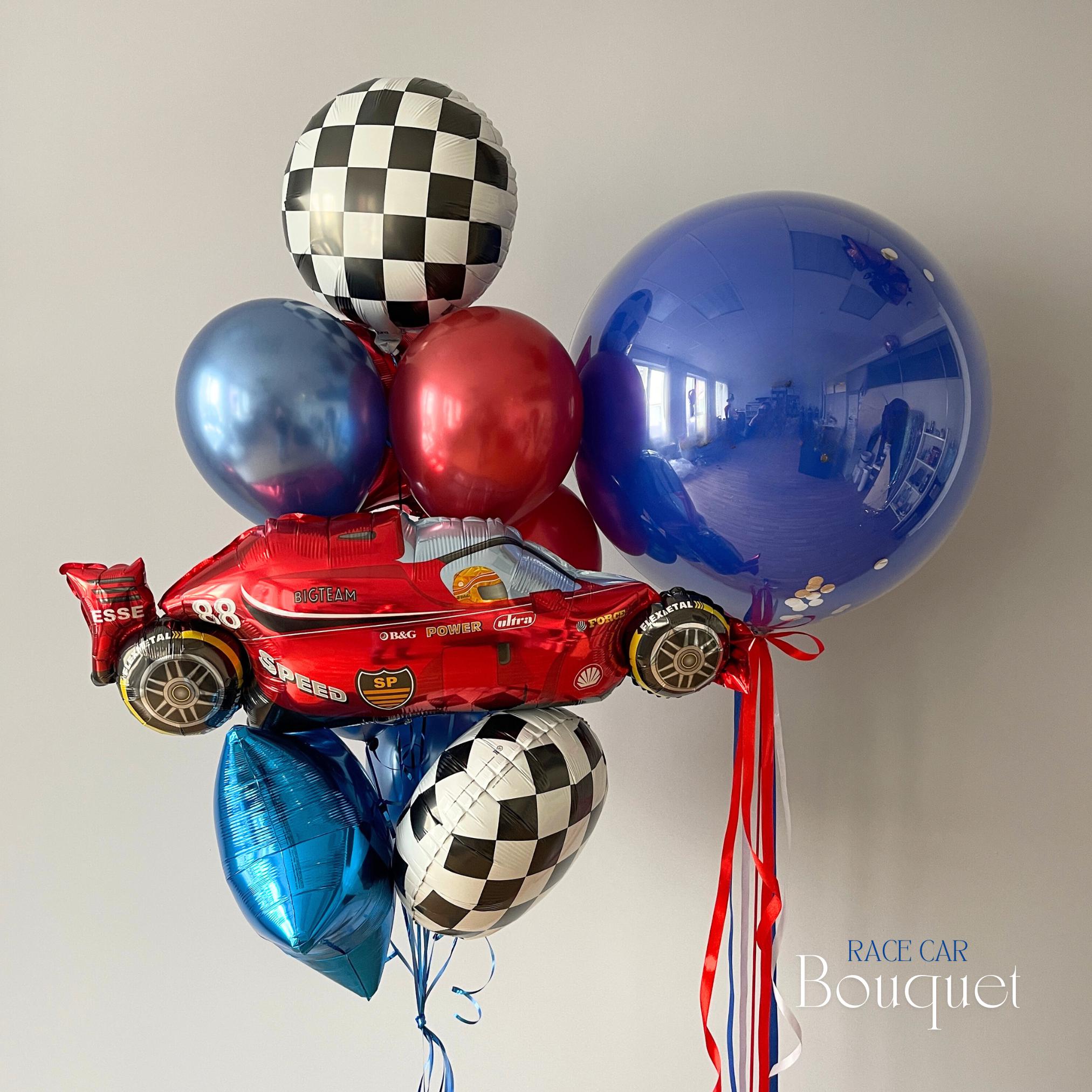 Race Car Balloon Bouquet: Motorsports Birthday Decor
