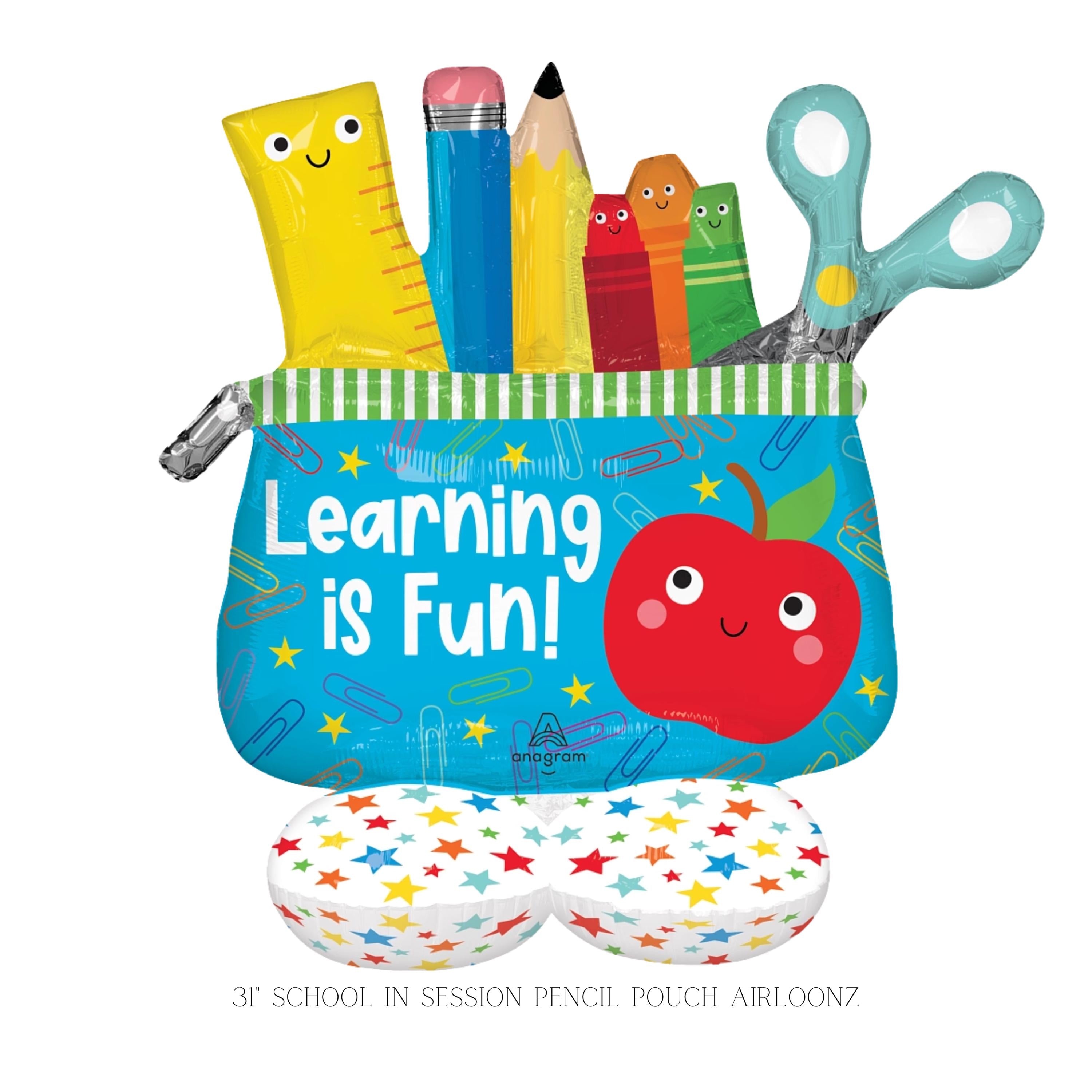 Back to School Foil Balloons: School Bus, Apple, Pencil, Crayon