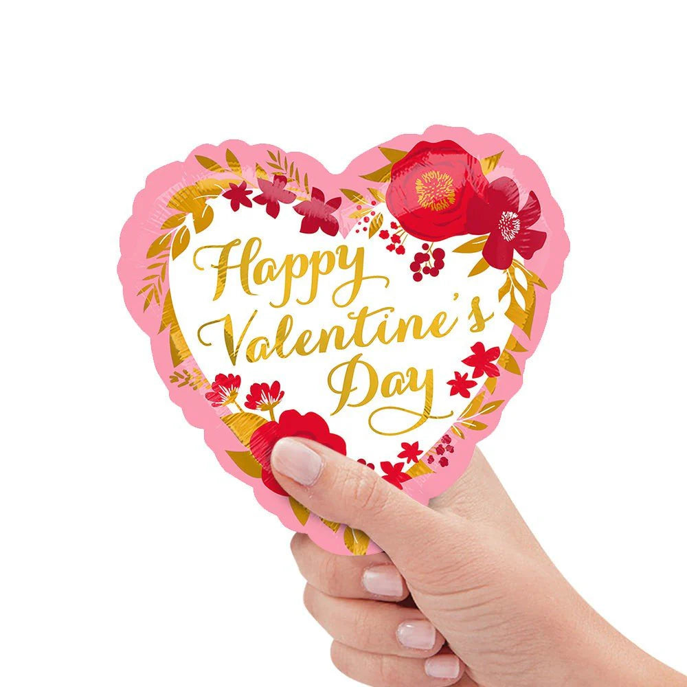 9 inch HAPPY VALENTINE'S DAY FLORAL WREATH MINI SHAPE (AIR-FILL ONLY)