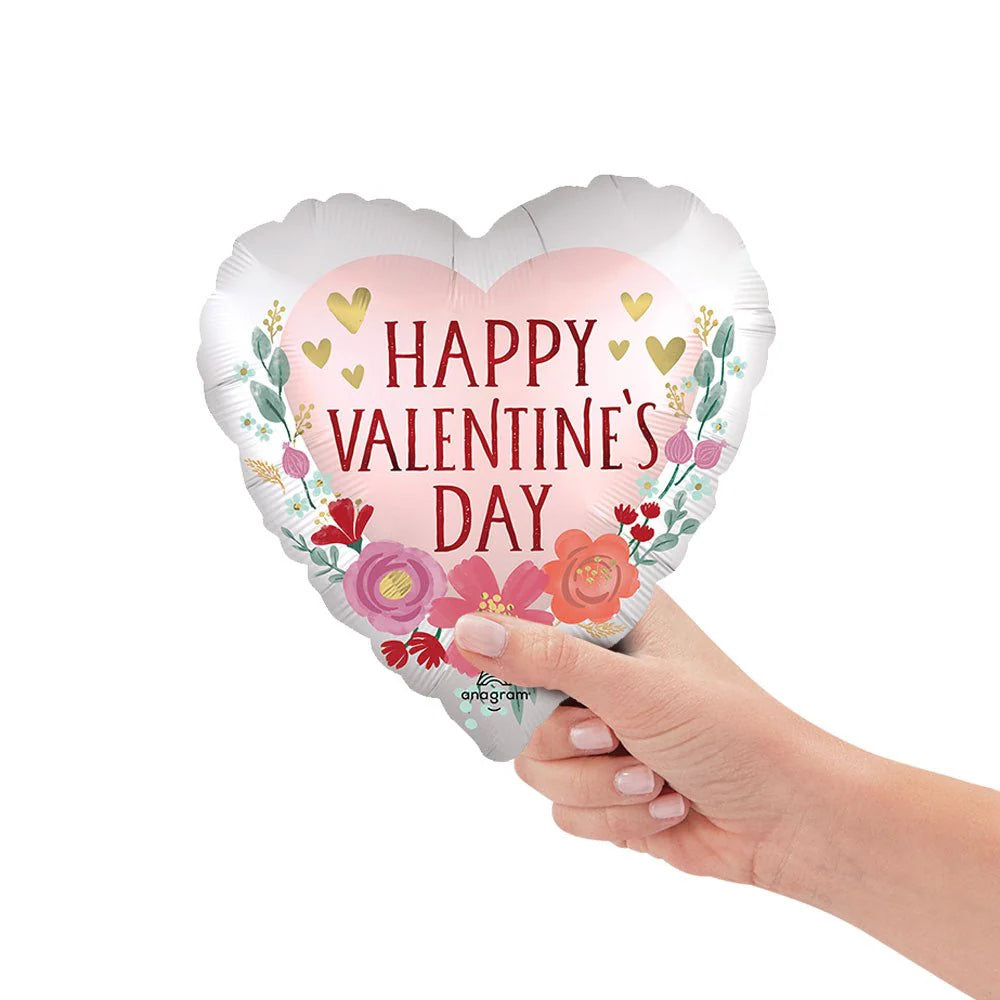 9 inch HAPPY VALENTINE'S DAY SATIN ROMANTIC FLOWERS (AIR FILL ONLY)