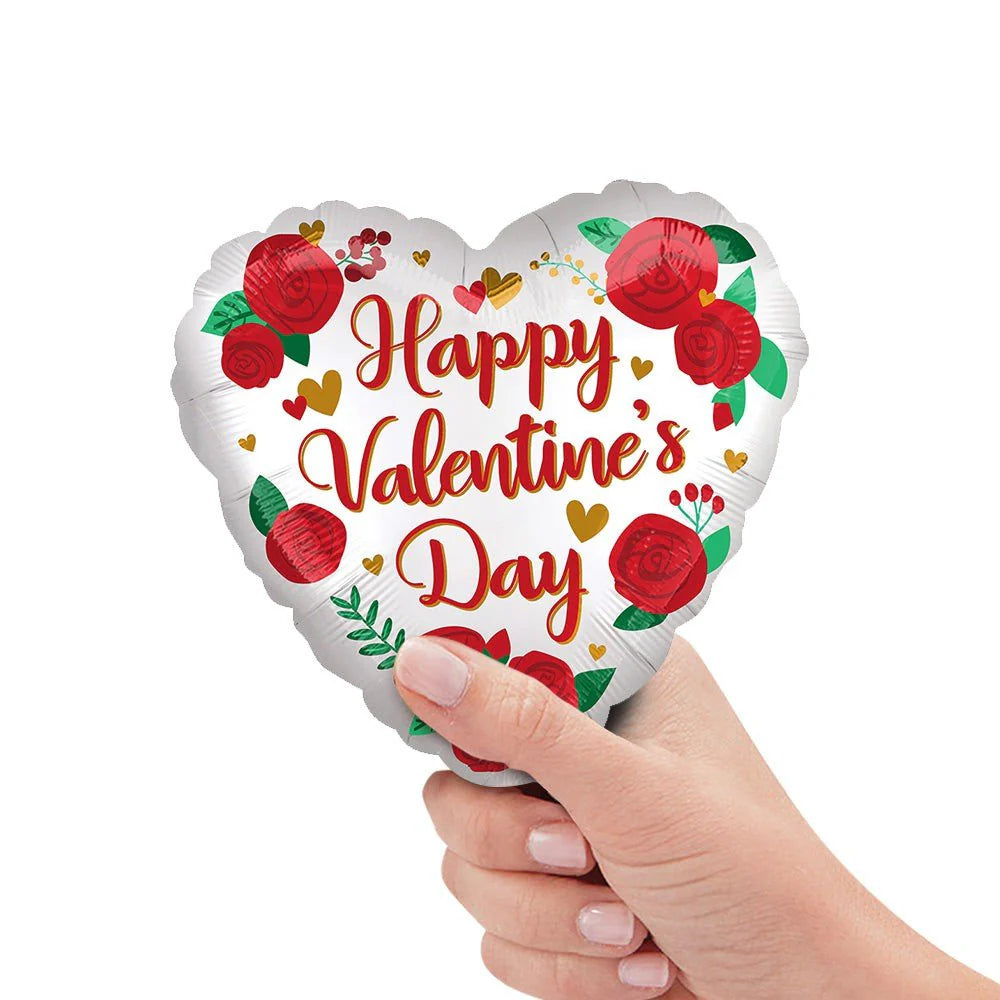 9 inch SATIN INFUSED HAPPY VALENTINE'S DAY ROSES MINI SHAPE (AIR-FILL ONLY)