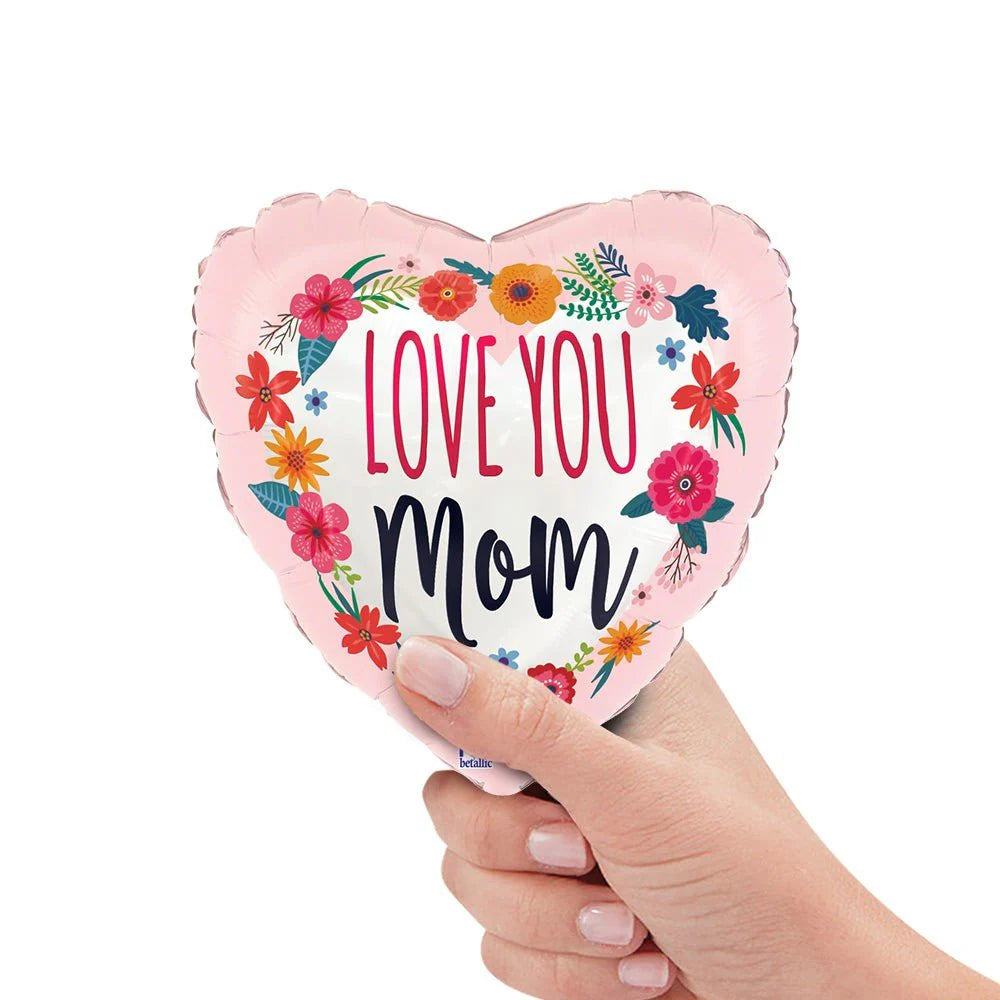 9 inch SATIN LOVE YOU MOM BLOSSOMS MINI SHAPE (AIR-FILL ONLY)