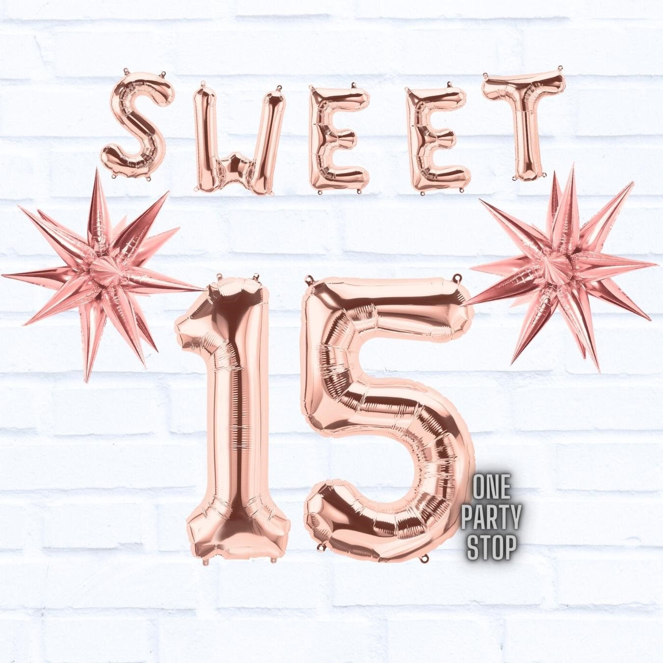 Sweet 16 Rose Gold Balloon Bouquet: Starburst & Number Balloons