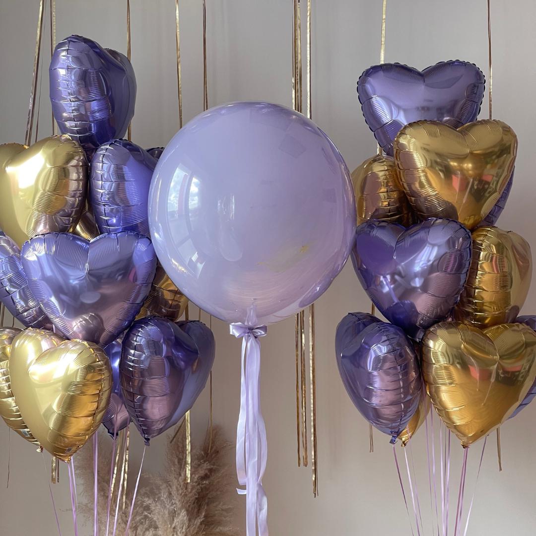 Lilac & Gold Balloon Bouquet: Elegant Party Decorations