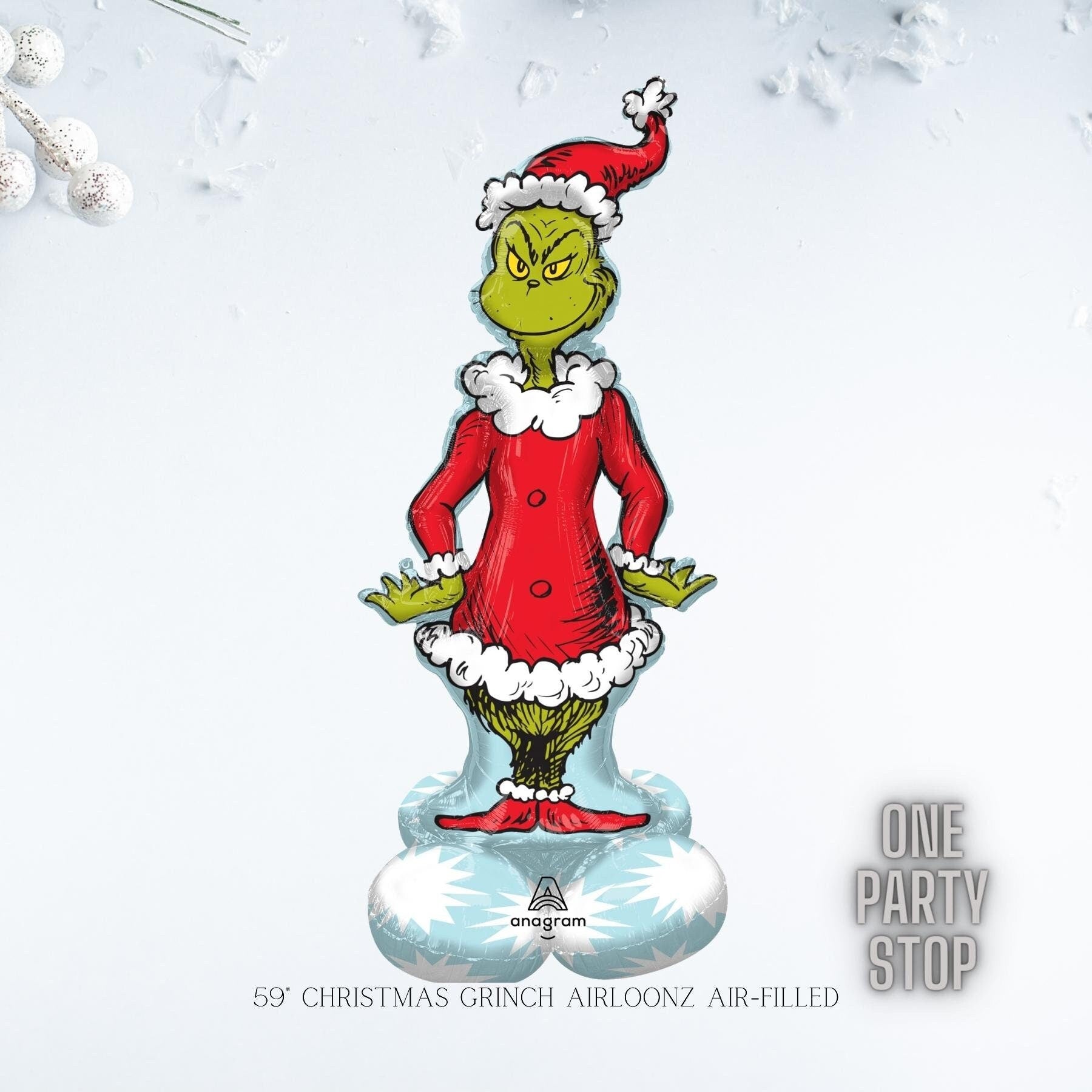 Grinch Christmas Balloon: 24" Sitting Grinch, Holiday Party Decor