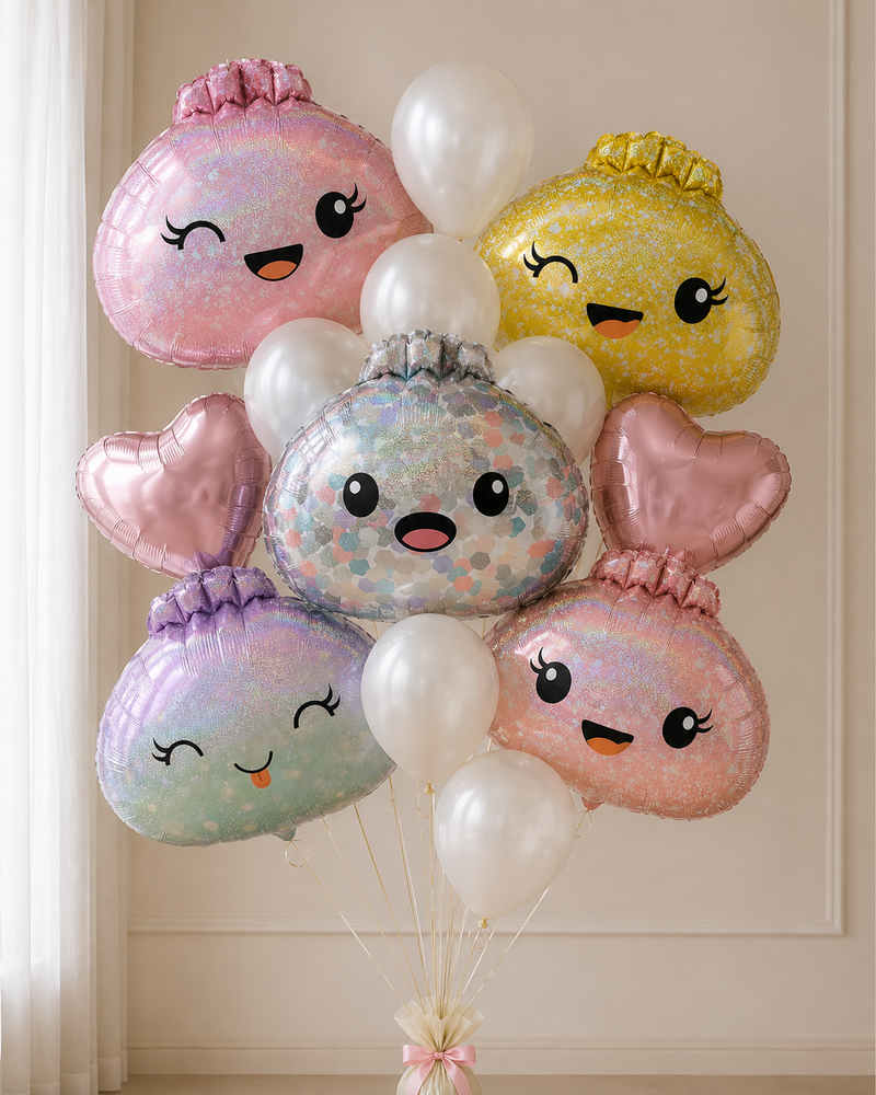 Cute dumpling balloon, Kawaii dumpling balloon, Glitter dumpling balloon, Smiling dumpling balloon, Pink dumpling balloon, Holographic dumpling balloon, Ombre dumpling balloon, Gold glitter dumpling balloon, Purple iridescent dumpling balloon, Pastel dumpling balloon, Cute food balloon, Kawaii food decoration, Anime-style food balloon, Cute foil balloon, Smiling food character, Sparkly party balloon, Kawaii birthday decoration, Balloon bouquet centerpiece, Balloon backdrop decoration, Cute aesthetic party 