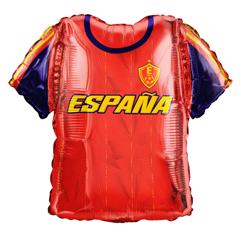 Balloon shaped like a red soccer jersey with 'ESPAÑA' printed on it against a white background