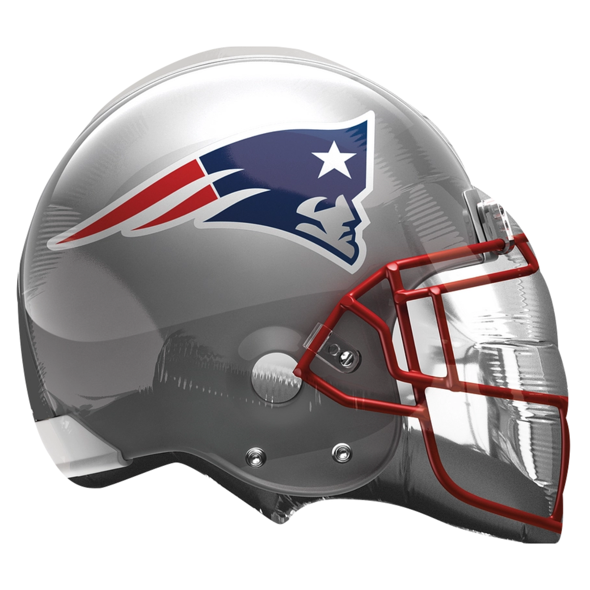 New England Patriots helmet balloon with silver football helmet, Patriots logo, red face mask and navy red white details