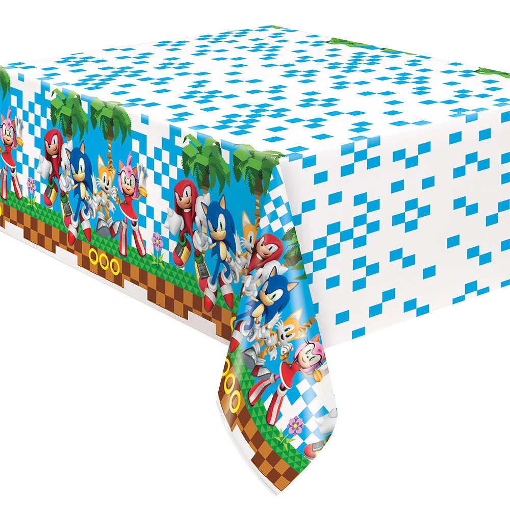 Sonic plastic table cover for birthday party
Sonic themed gamer party tablecloth
Sonic birthday table decorations for kids
Video game birthday party table cover Sonic
Sonic party supplies plastic table cover by Unique