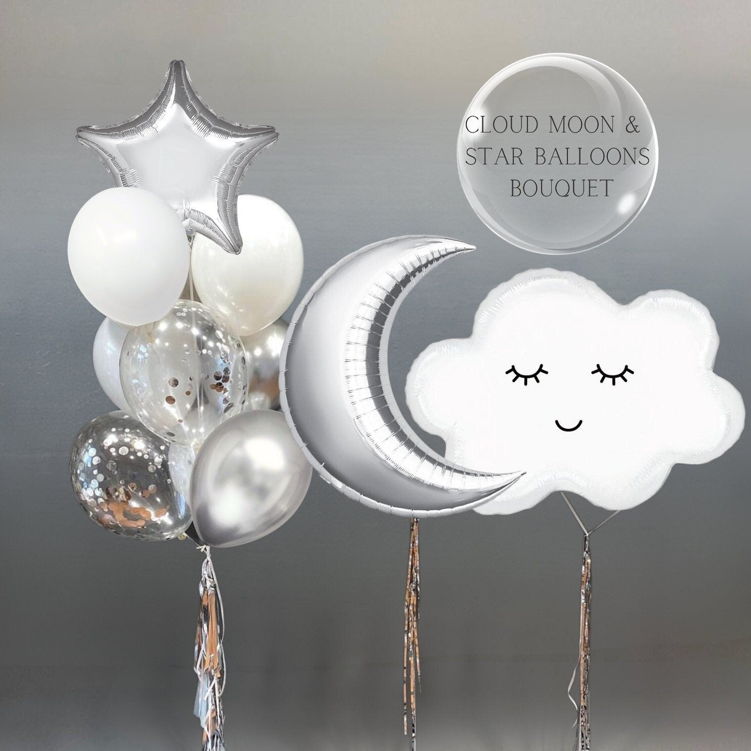 Cloud Moon Star Balloon Bouquet: Celestial Baby Shower Decor
