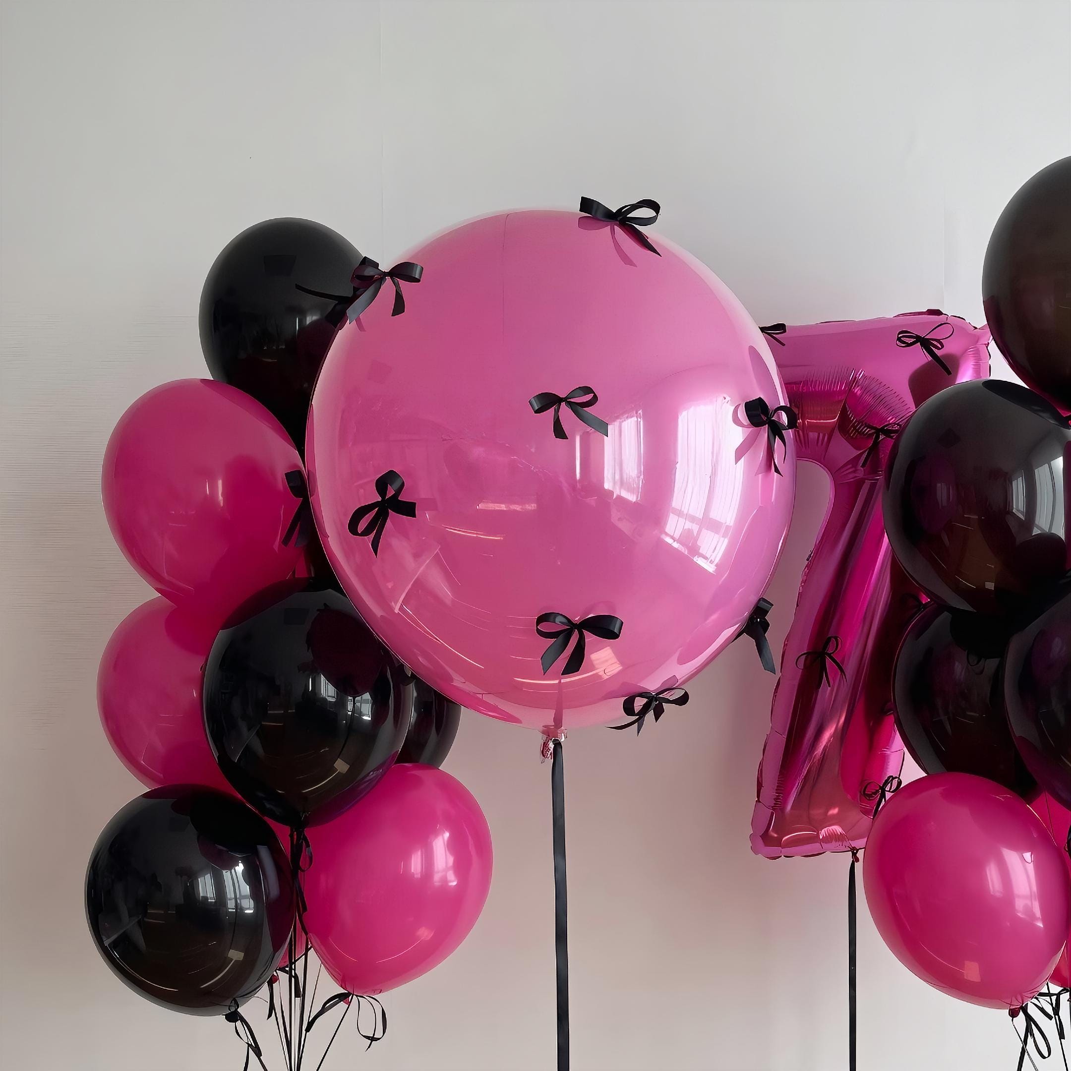 Pink & Black Bow Balloon Bouquet: Coquette Birthday Party DIY