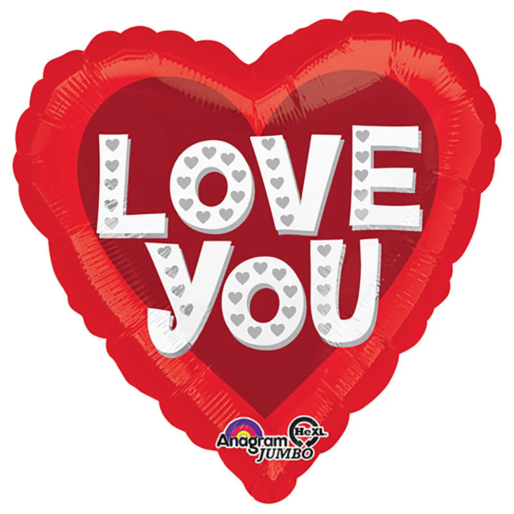 28 inch LOVE YOU SILVER HEARTS