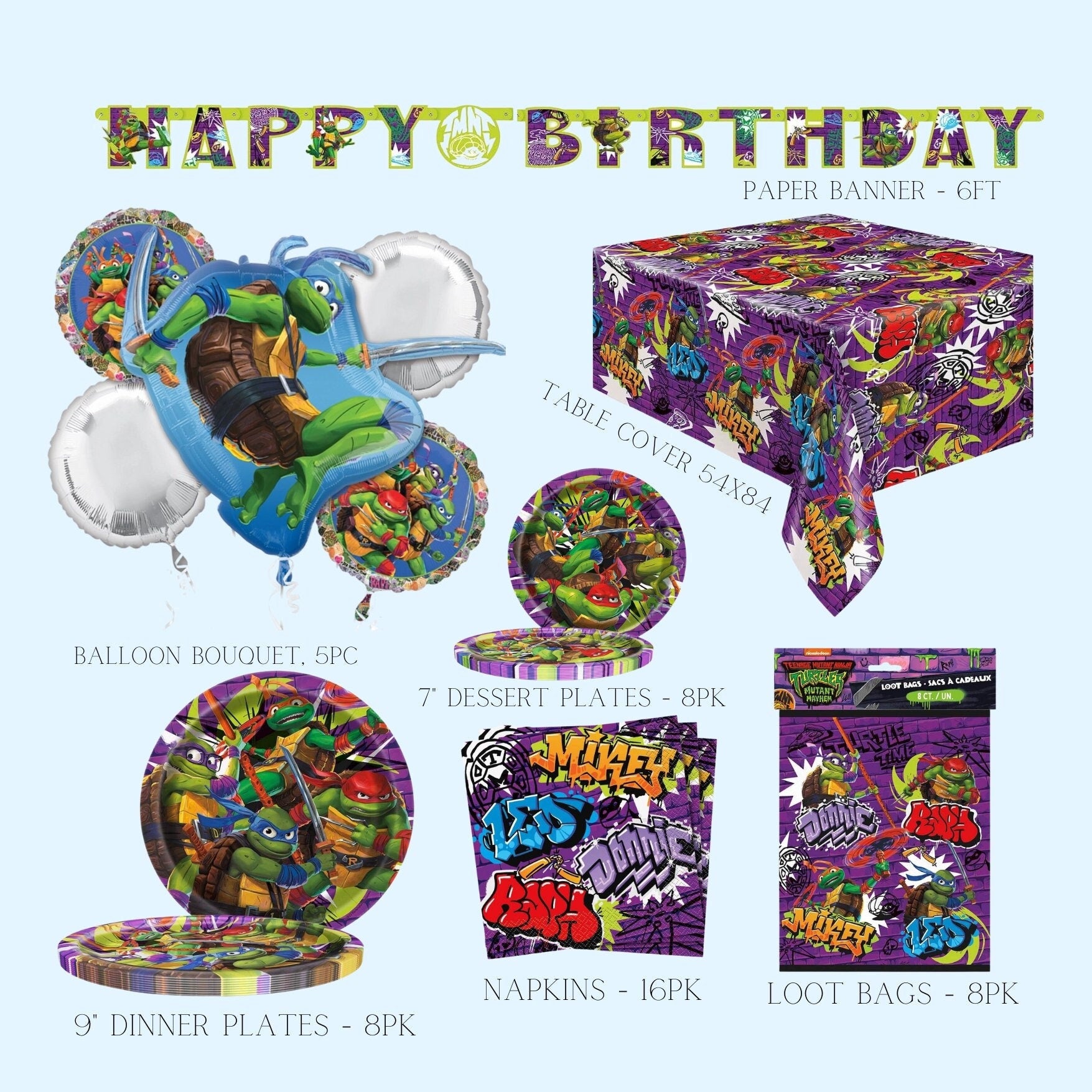 Ninja Turtle Birthday Party Decorations: Balloon Bouquet & Banner
