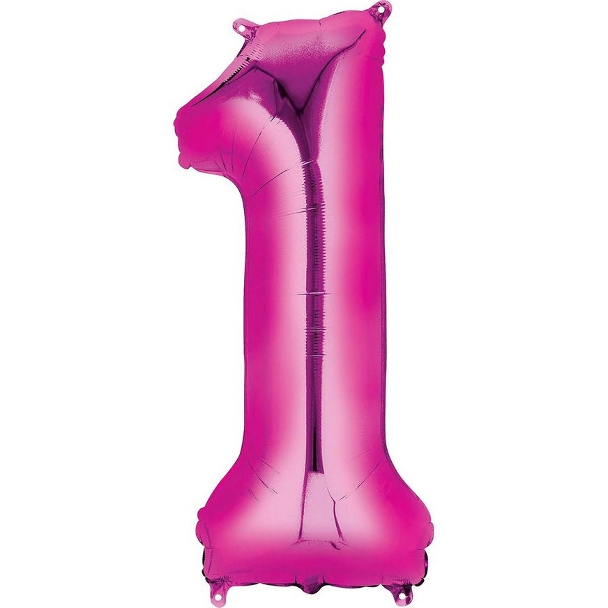 34" Bright Pink Number Balloon: Foil Mylar Party Decoration