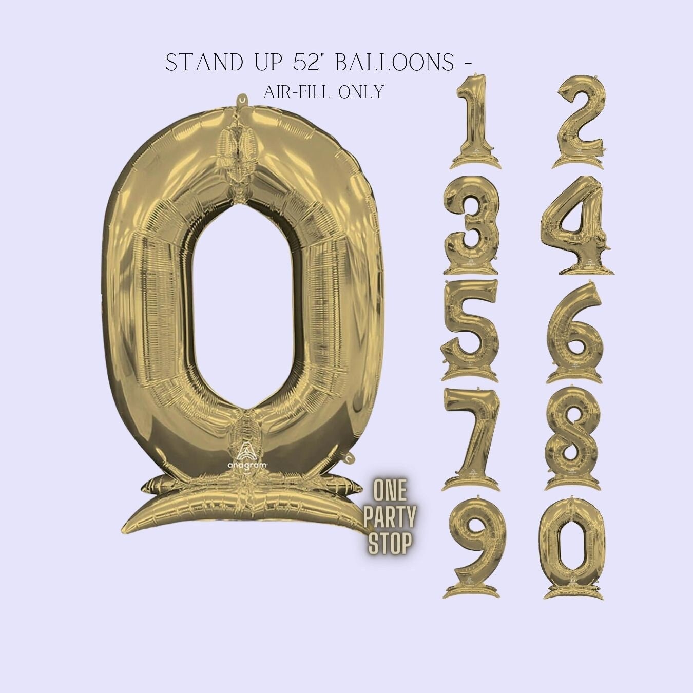 Giant 52" White Gold Standing Number Balloon: Anniversary, Birthday, New Year