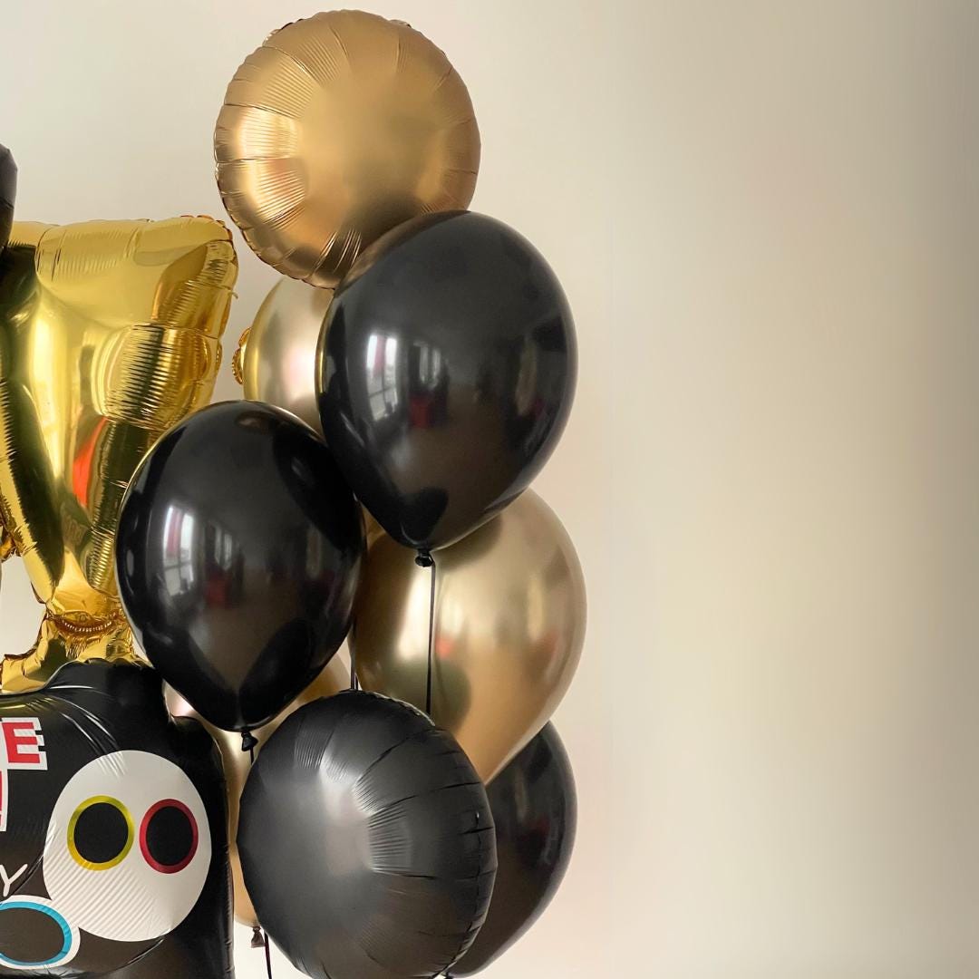 Gamer Birthday Balloon Bouquet: Game Controller, Trophy, Black & Gold