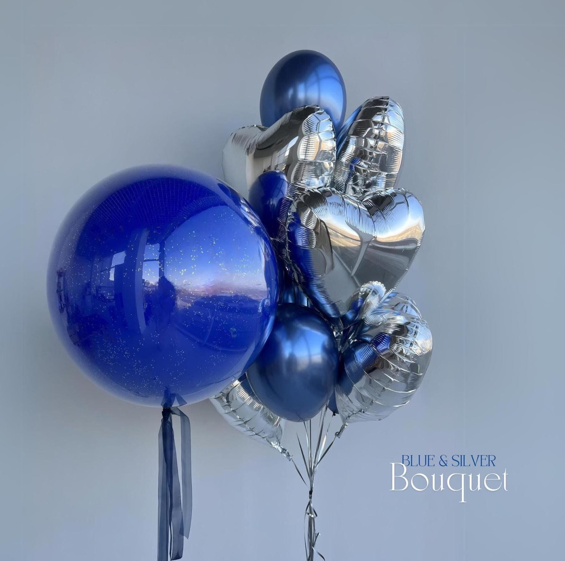 Blue & Silver Balloon Bouquet: Nautical Baby Shower Decor