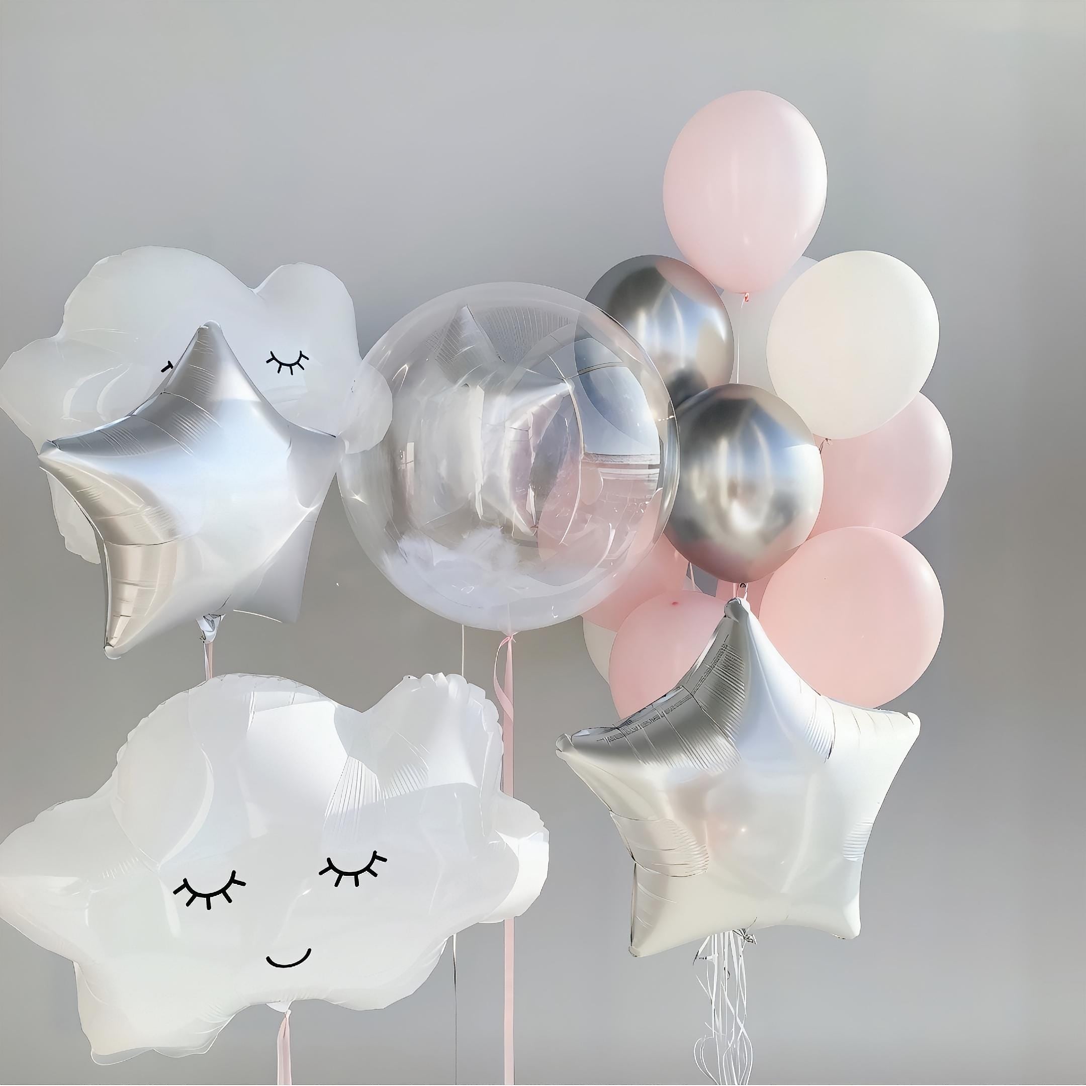 Baby Shower Balloon Bouquet: Pastel Pink, Cloud & Star Decor