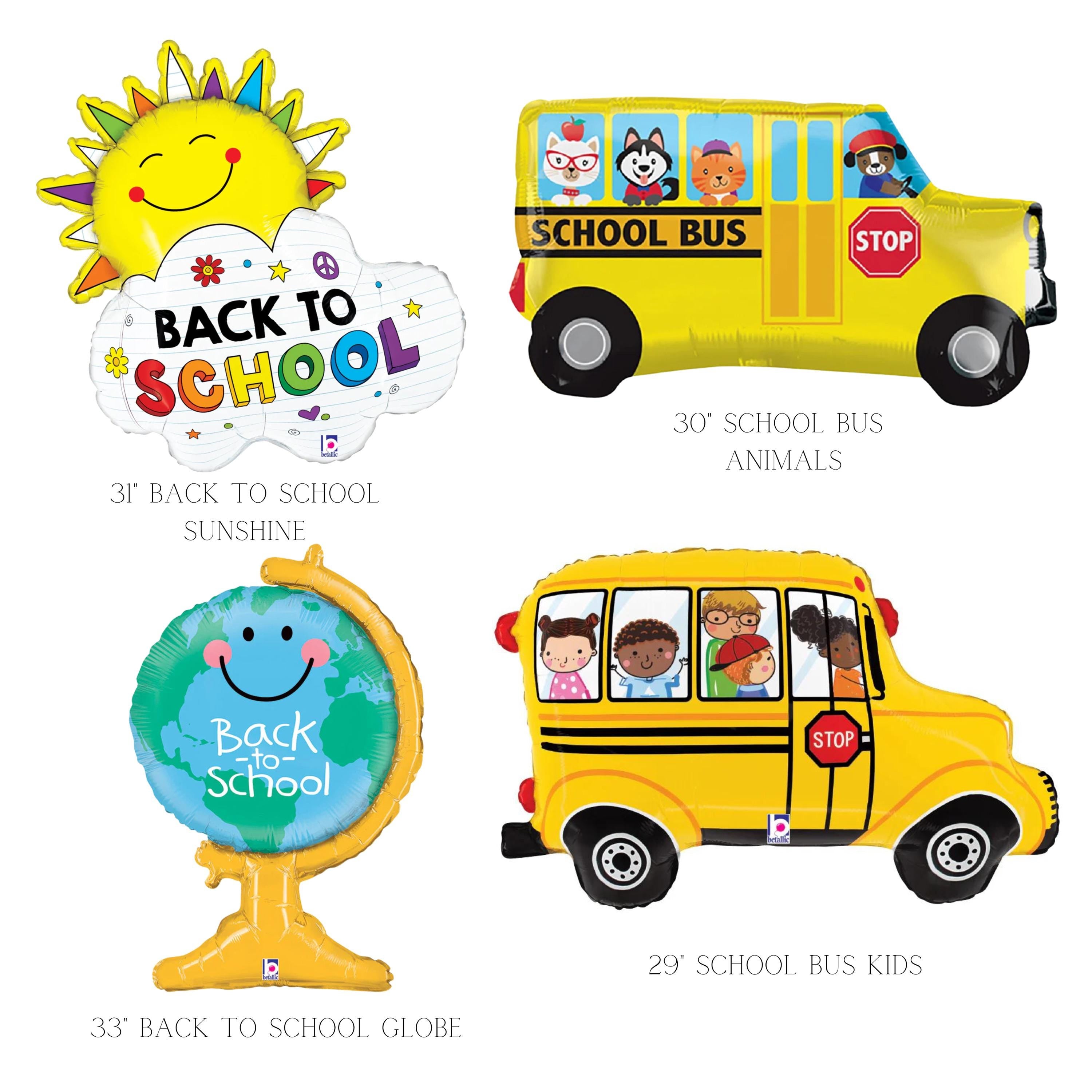 Back to School Foil Balloons: School Bus, Apple, Pencil, Crayon