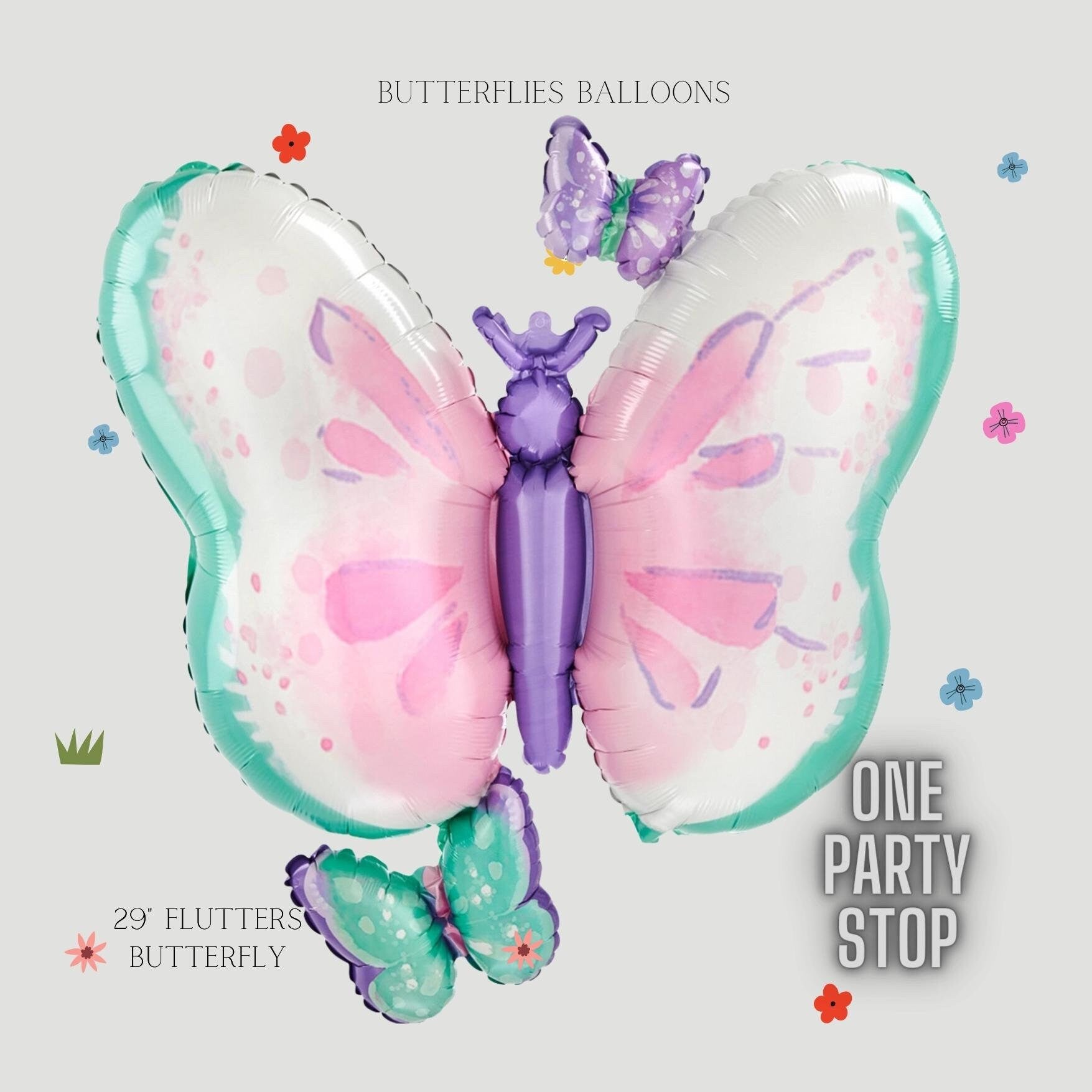Pastel Butterfly Foil Balloons: Girls Birthday Party Decor