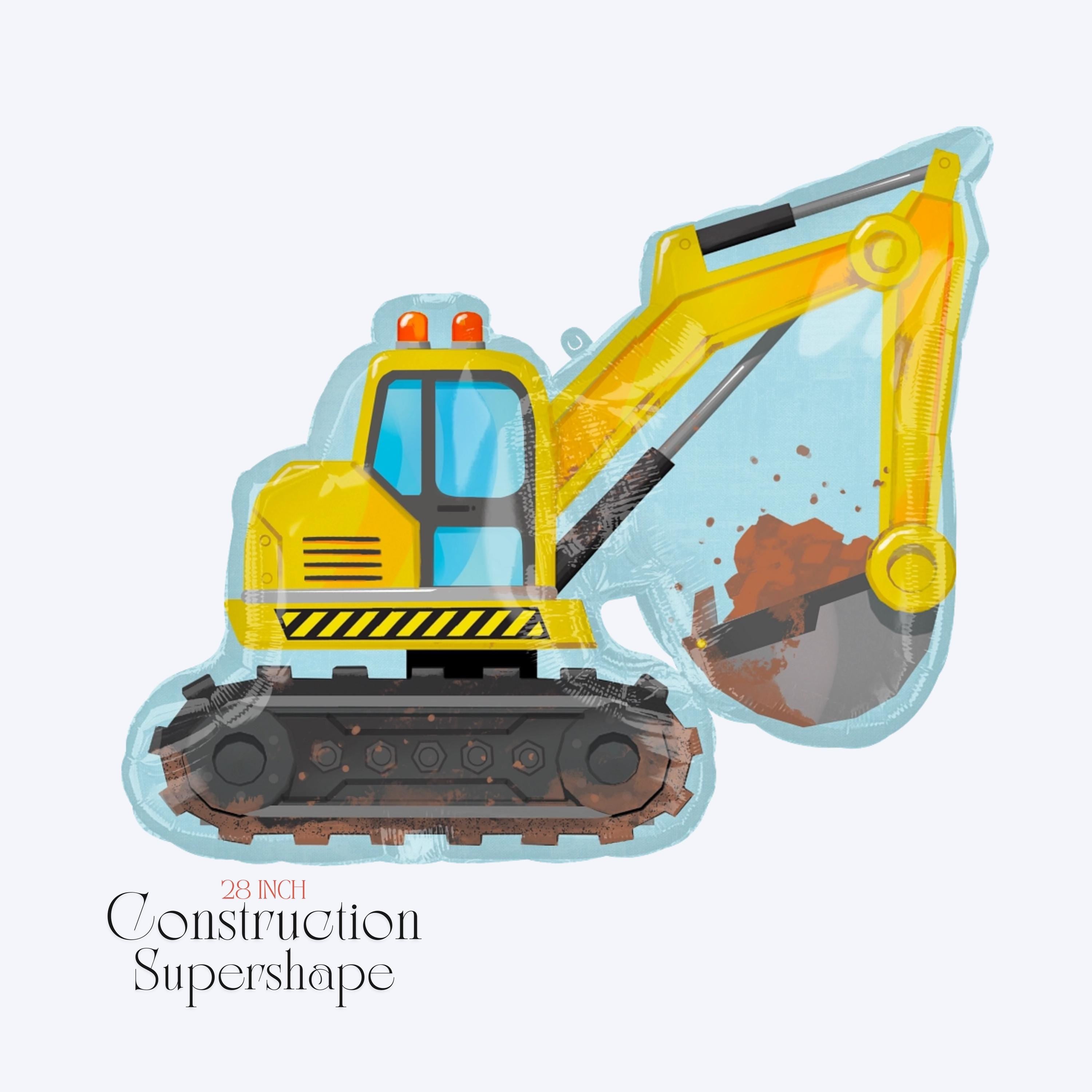 Construction Balloon Bouquet: Excavator, Dump Truck, Digger Birthday Party Decor