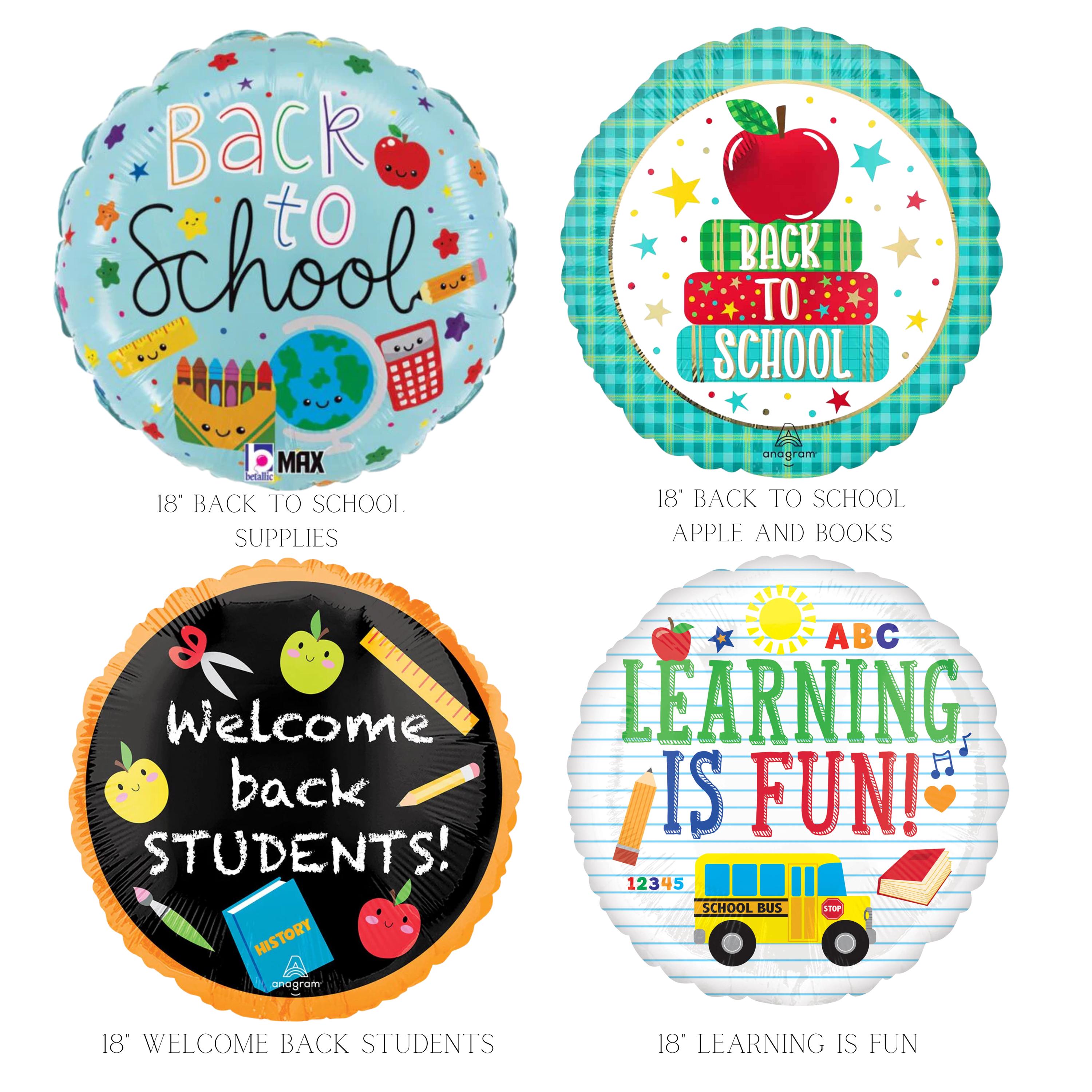 Back to School Foil Balloons: School Bus, Apple, Pencil, Crayon