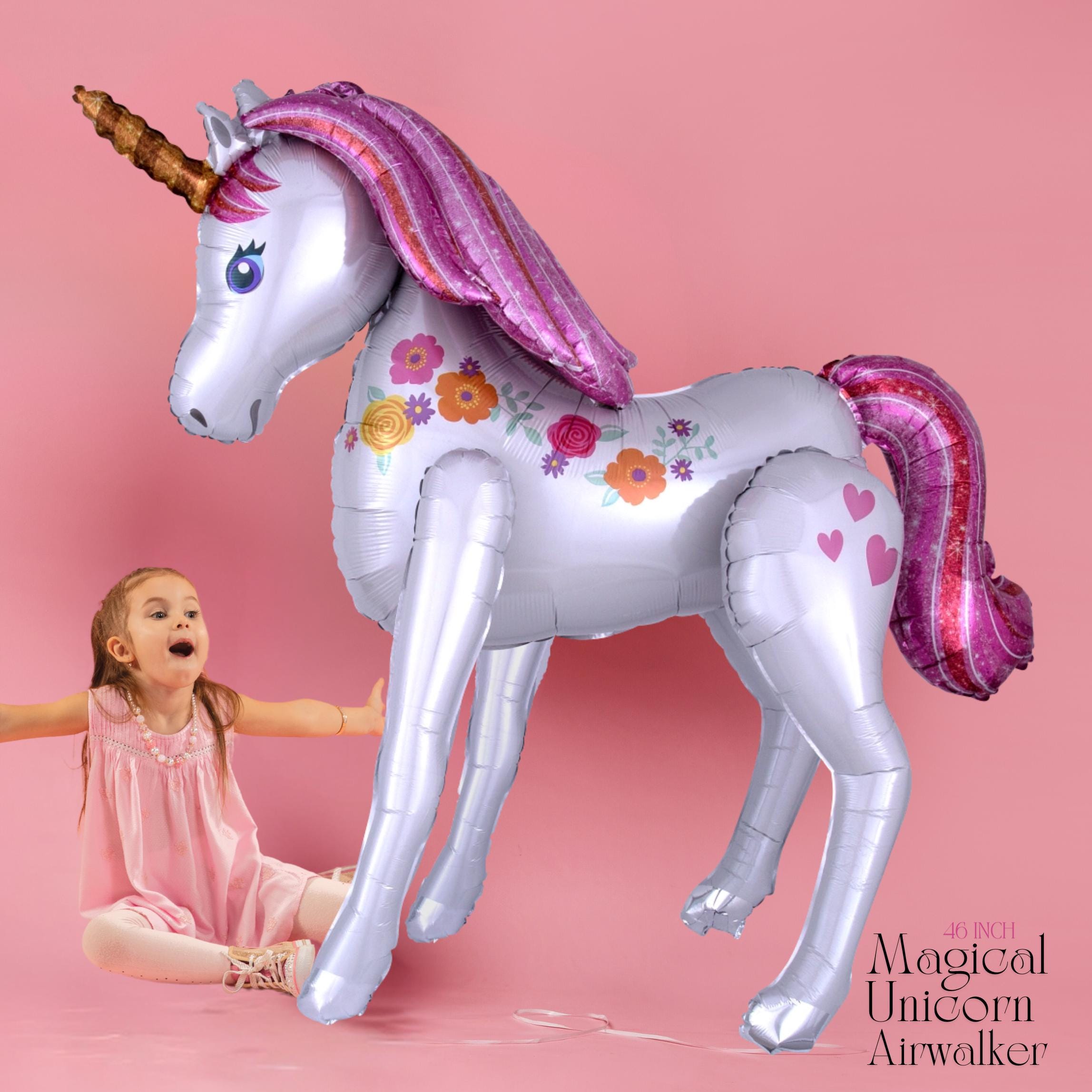 46" Tall Unicorn Airwalker | Magical Unicorn Airwalker | Enchanted Unicorn Foil Balloon | Jumbo Unicorn Balloon | Pink Unicorn Birthday
