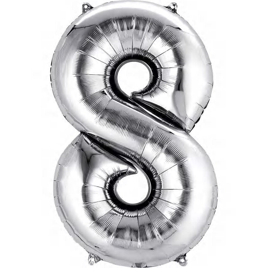 34" Silver Number Balloon: Foil Mylar Party Decor