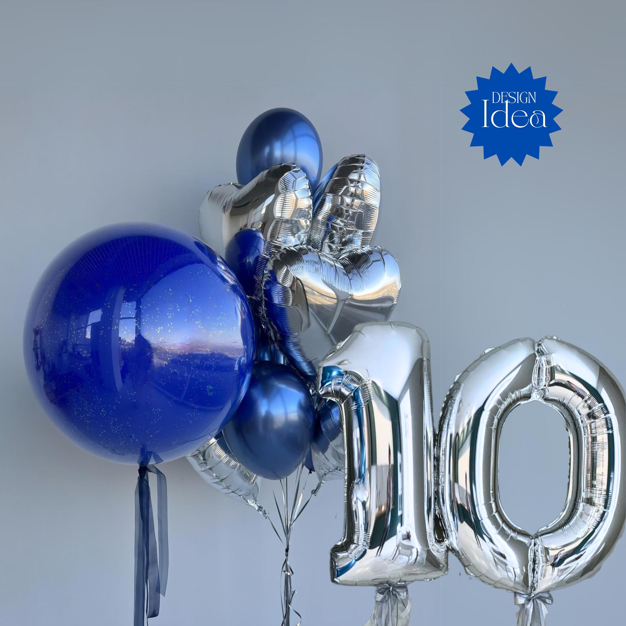 Blue & Silver Balloon Bouquet: Nautical Baby Shower Decor