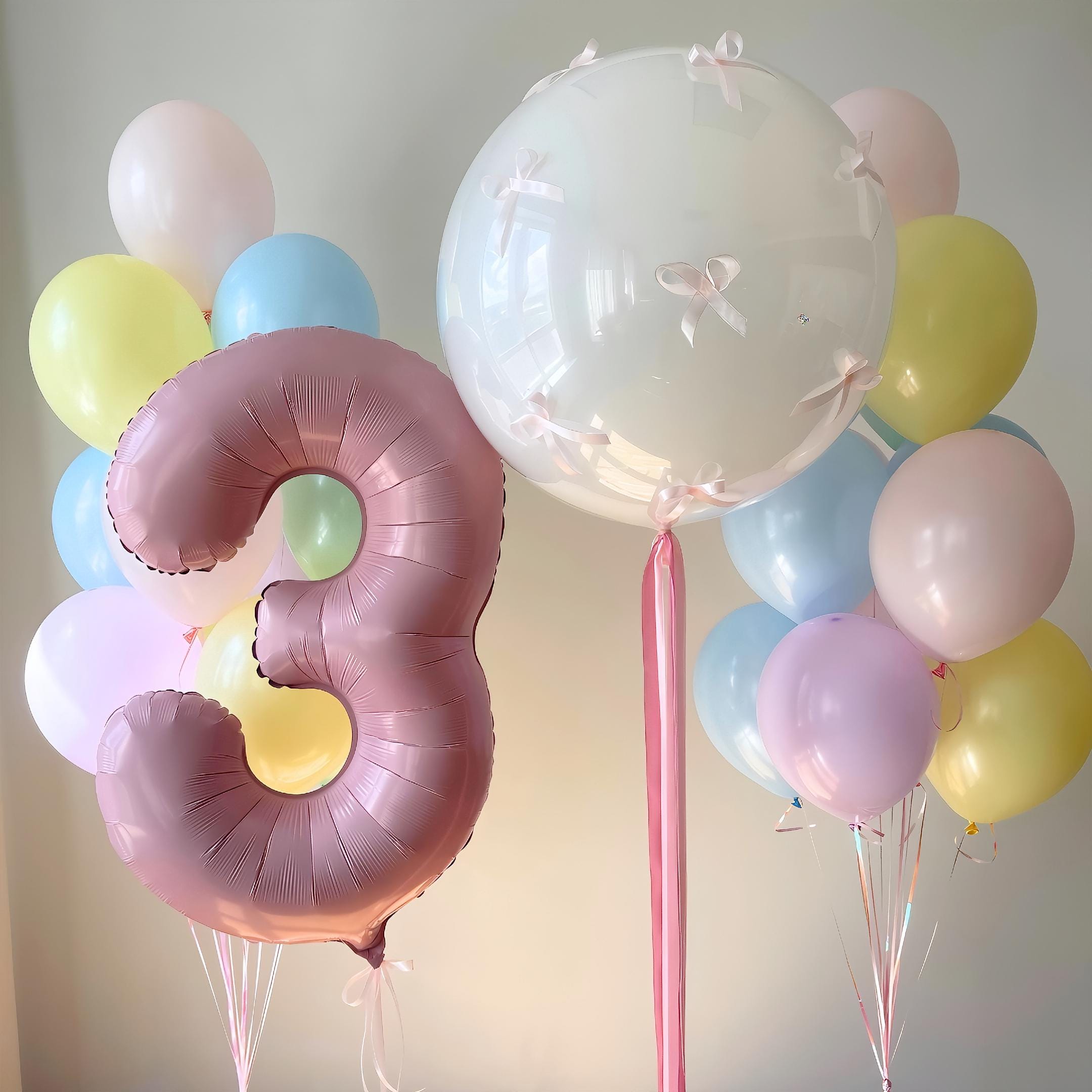 Pastel Rainbow Balloon Bouquet with Bows: DIY Party Decor