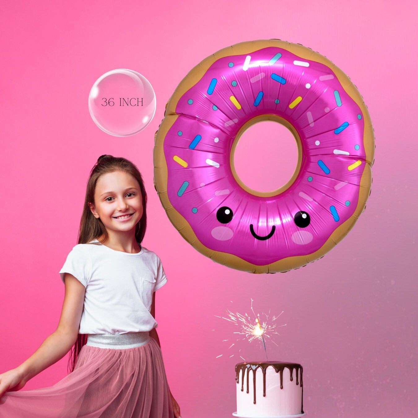 Donut Party Balloon: Pink Foil Mylar, Sweets Theme