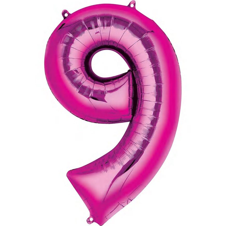 34" Bright Pink Number Balloon: Foil Mylar Party Decoration