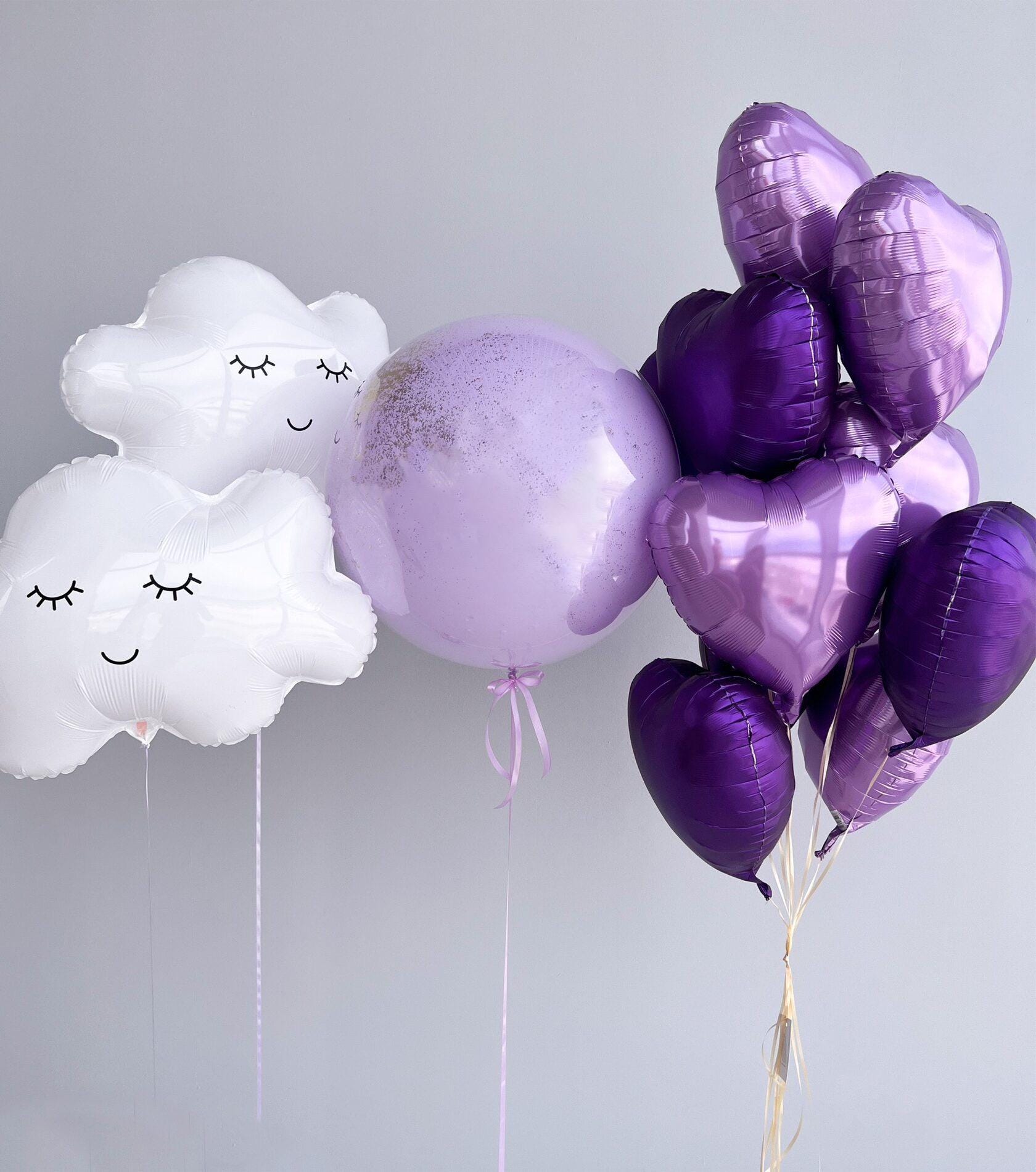 Purple Halloween Balloon Bouquet: Lilac, White Cloud Balloons